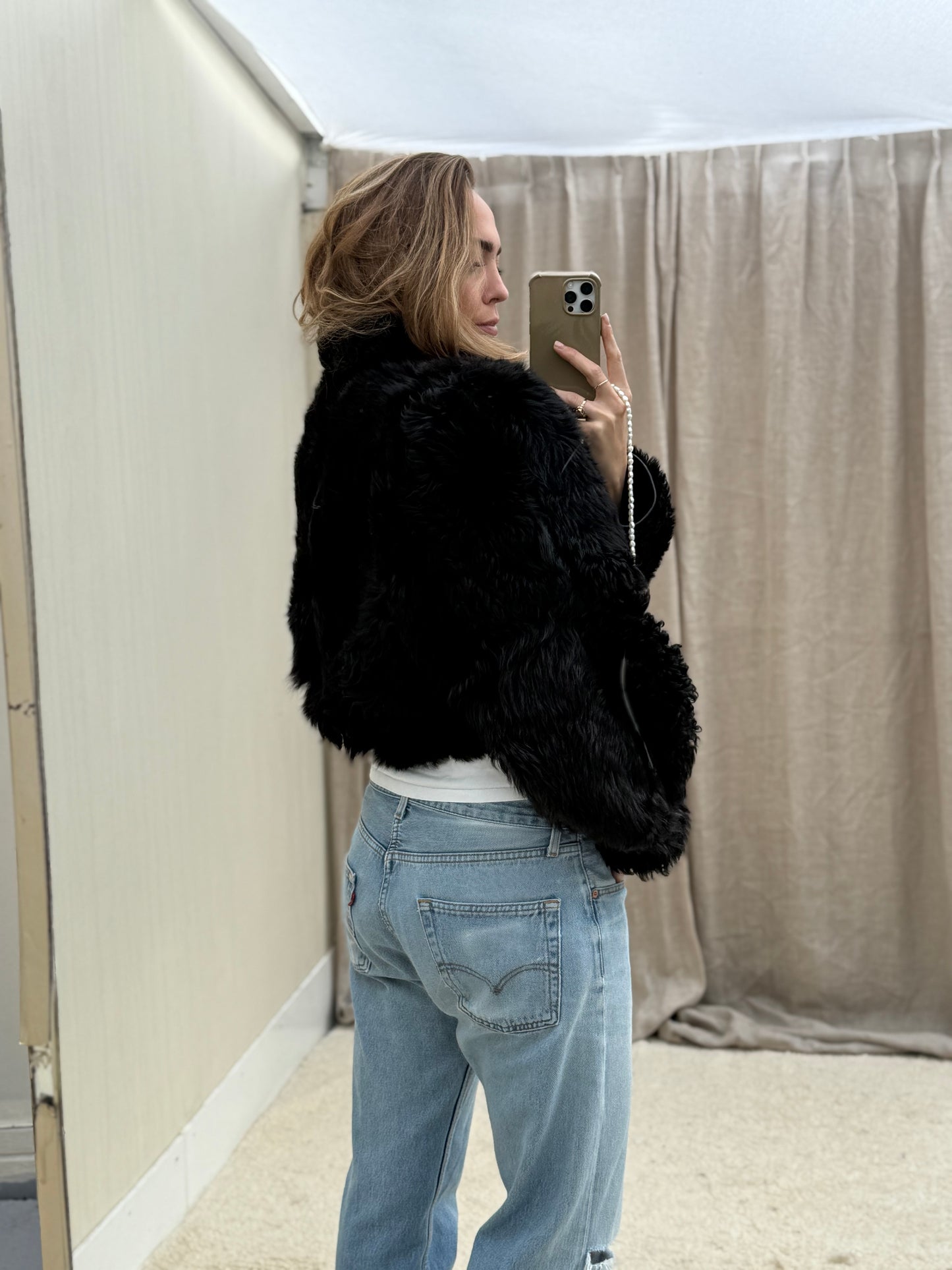 Vintage cropped lammy zwart reversible maat S/M