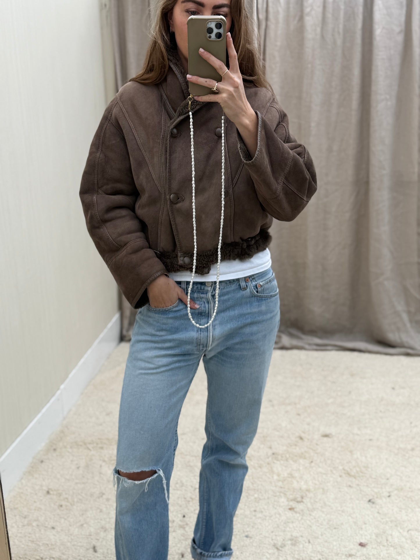 Vintage cropped lammy coat reversible maat S-L