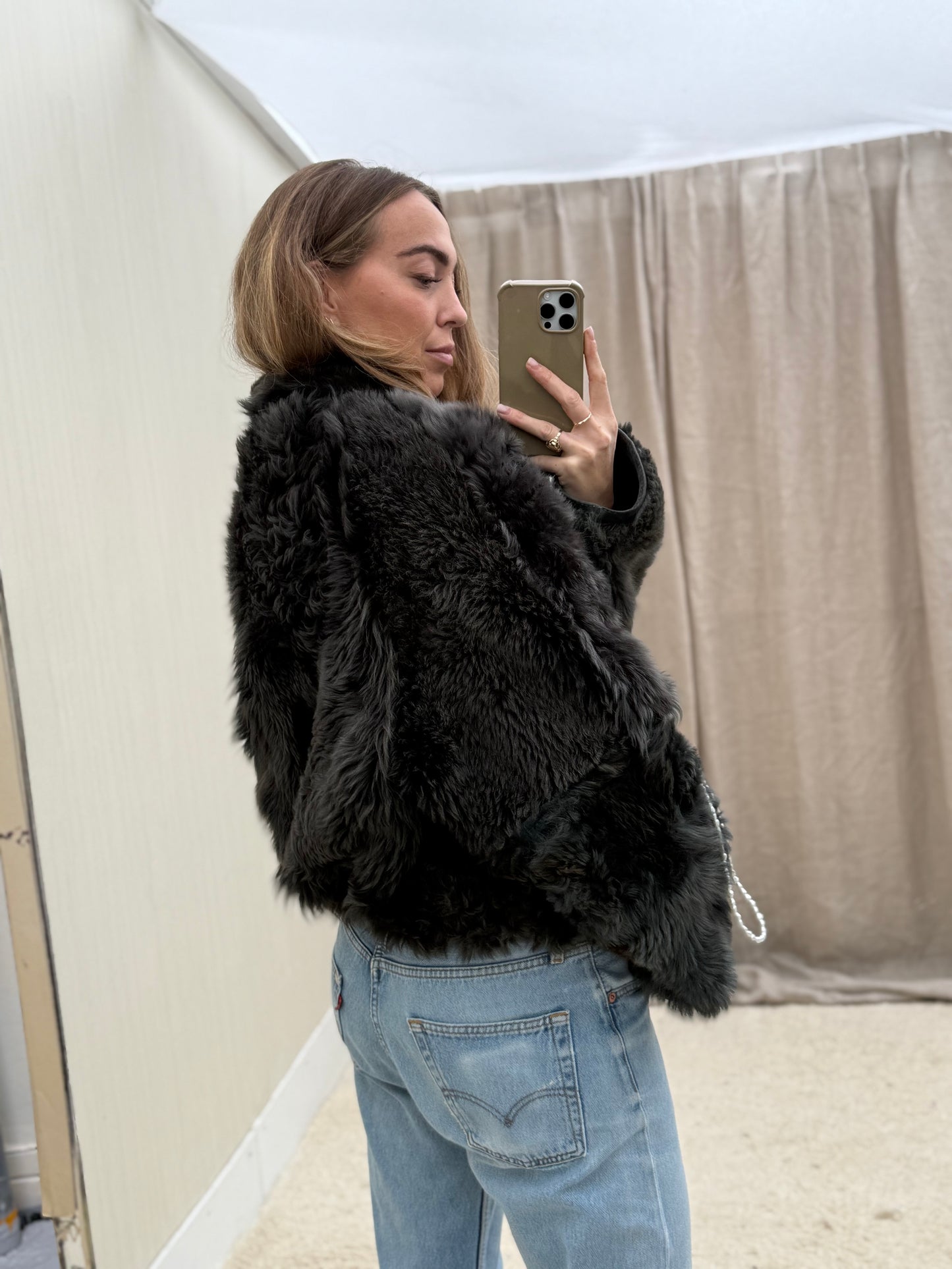 Vintage cropped lammy coat reversible maat M-XL Grijs