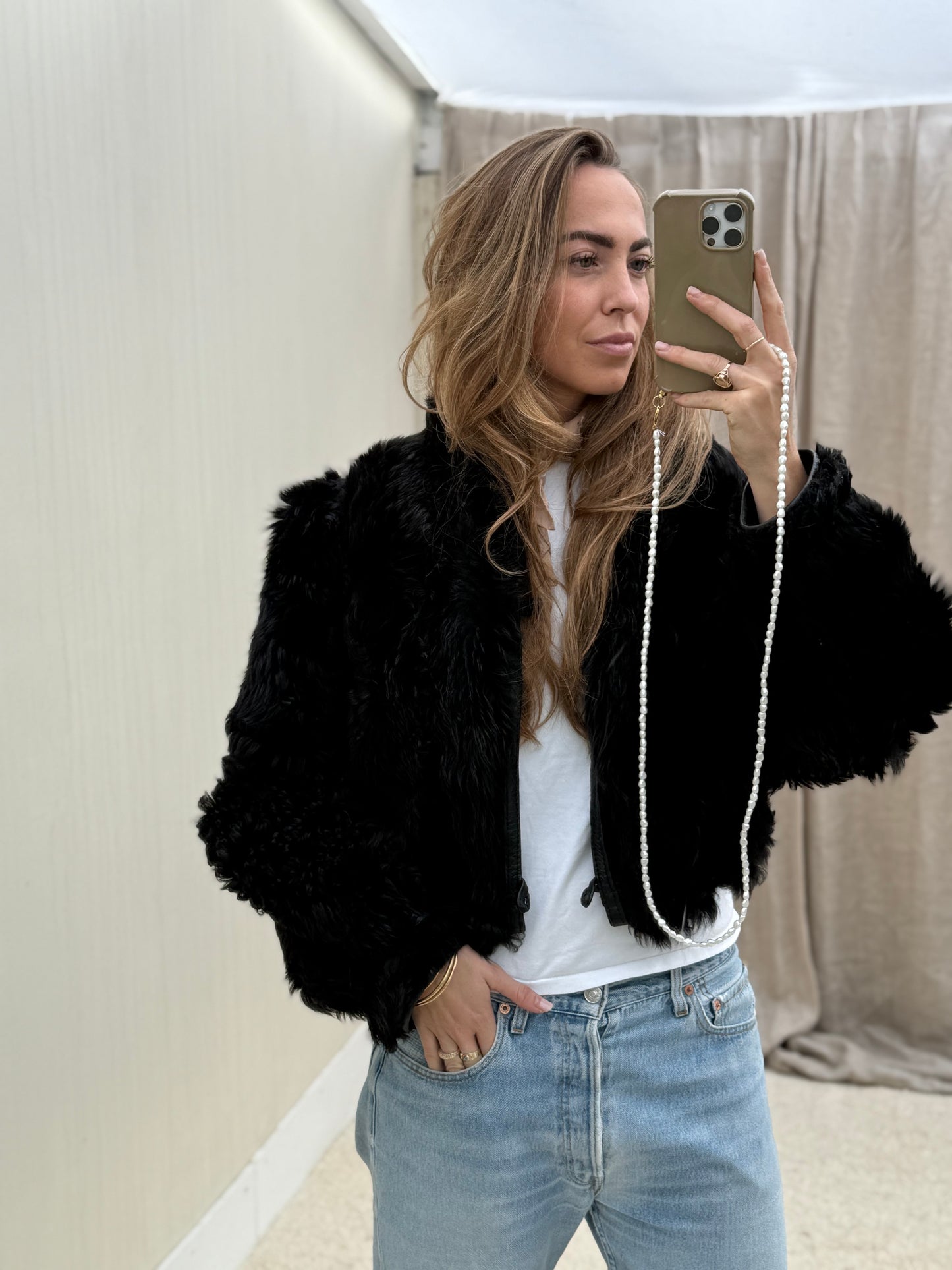 Vintage cropped lammy zwart reversible maat S/M