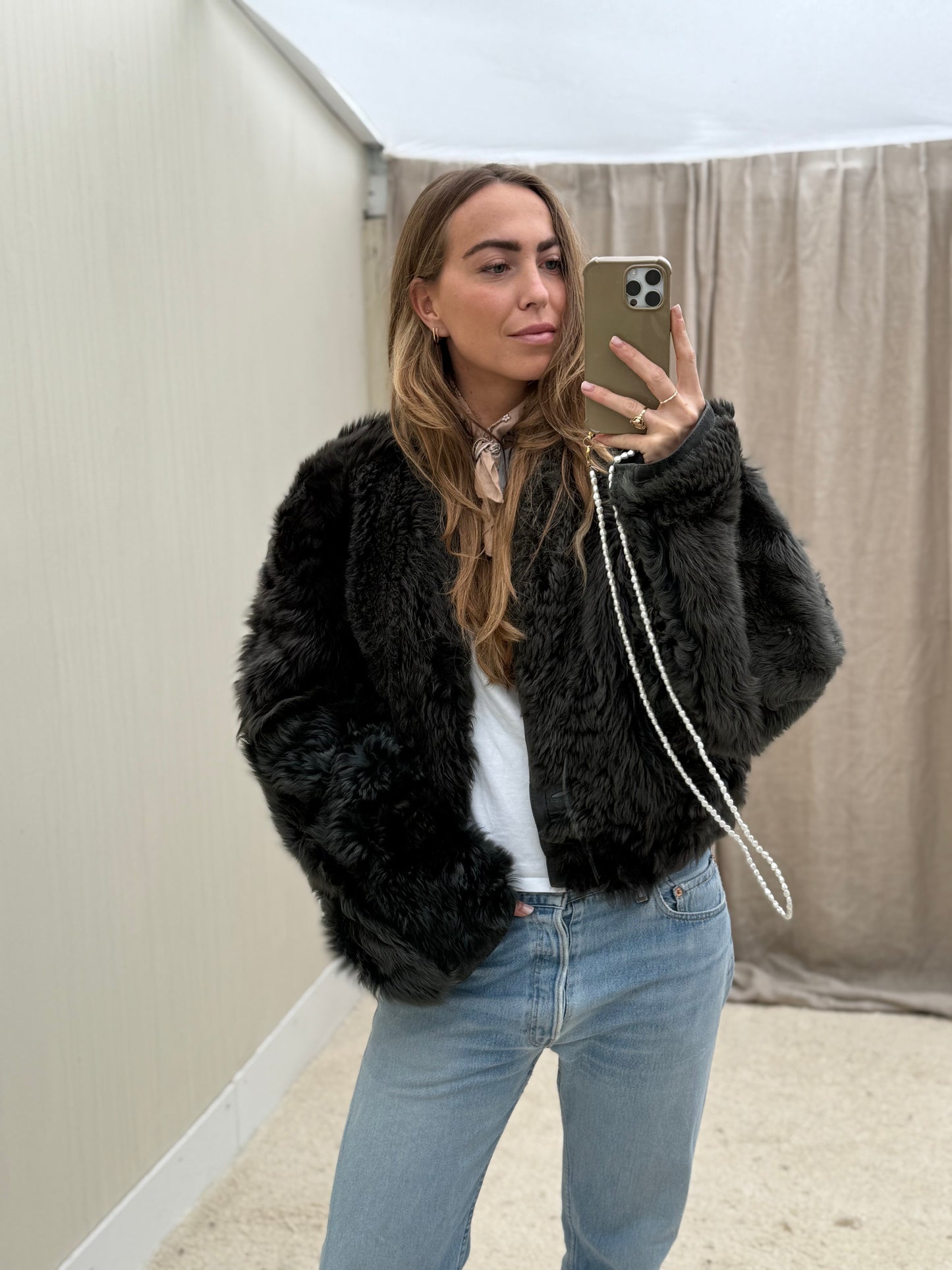 Vintage cropped lammy coat reversible maat M-XL Grijs