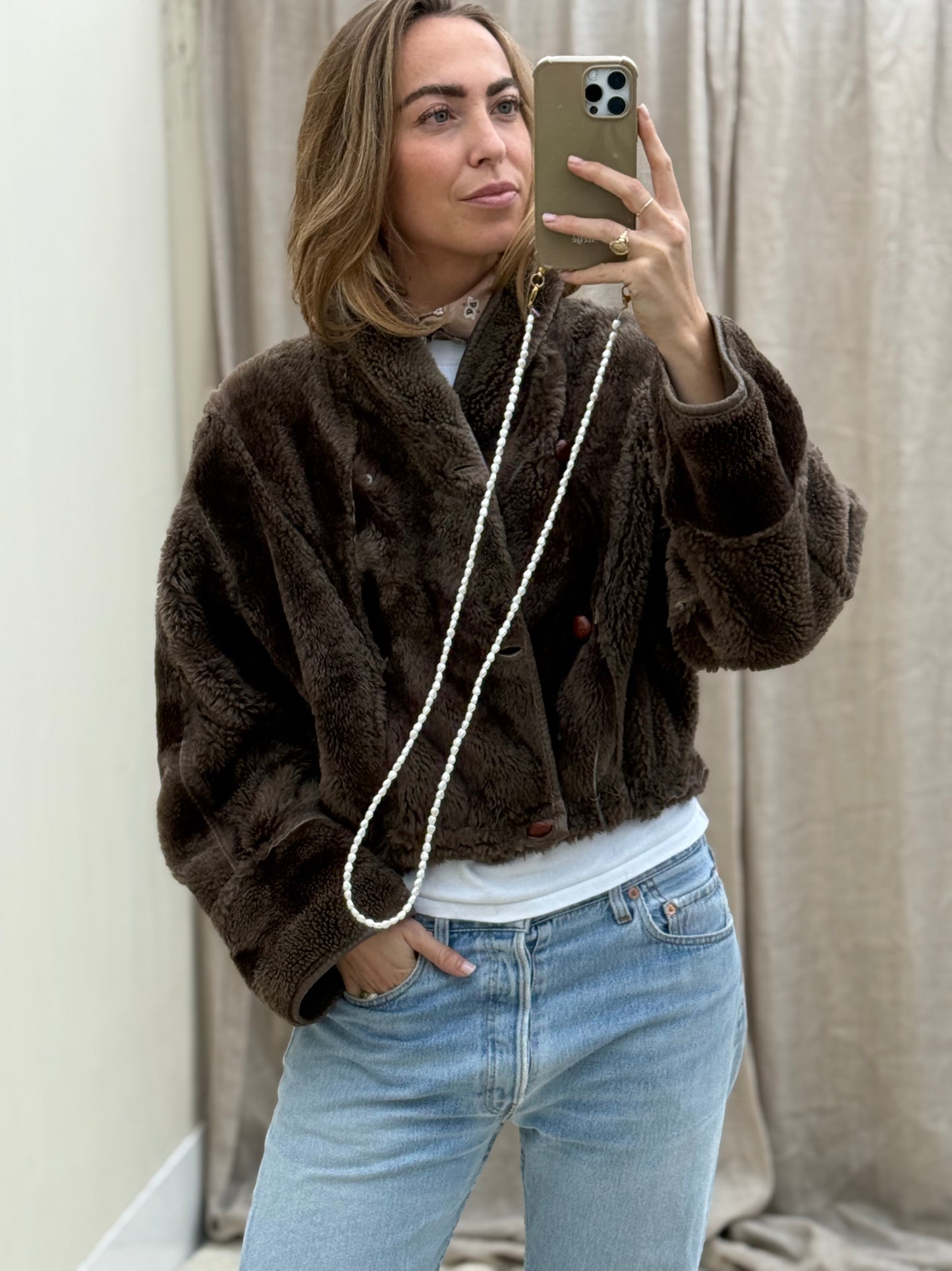 Vintage cropped lammy coat reversible maat S-L