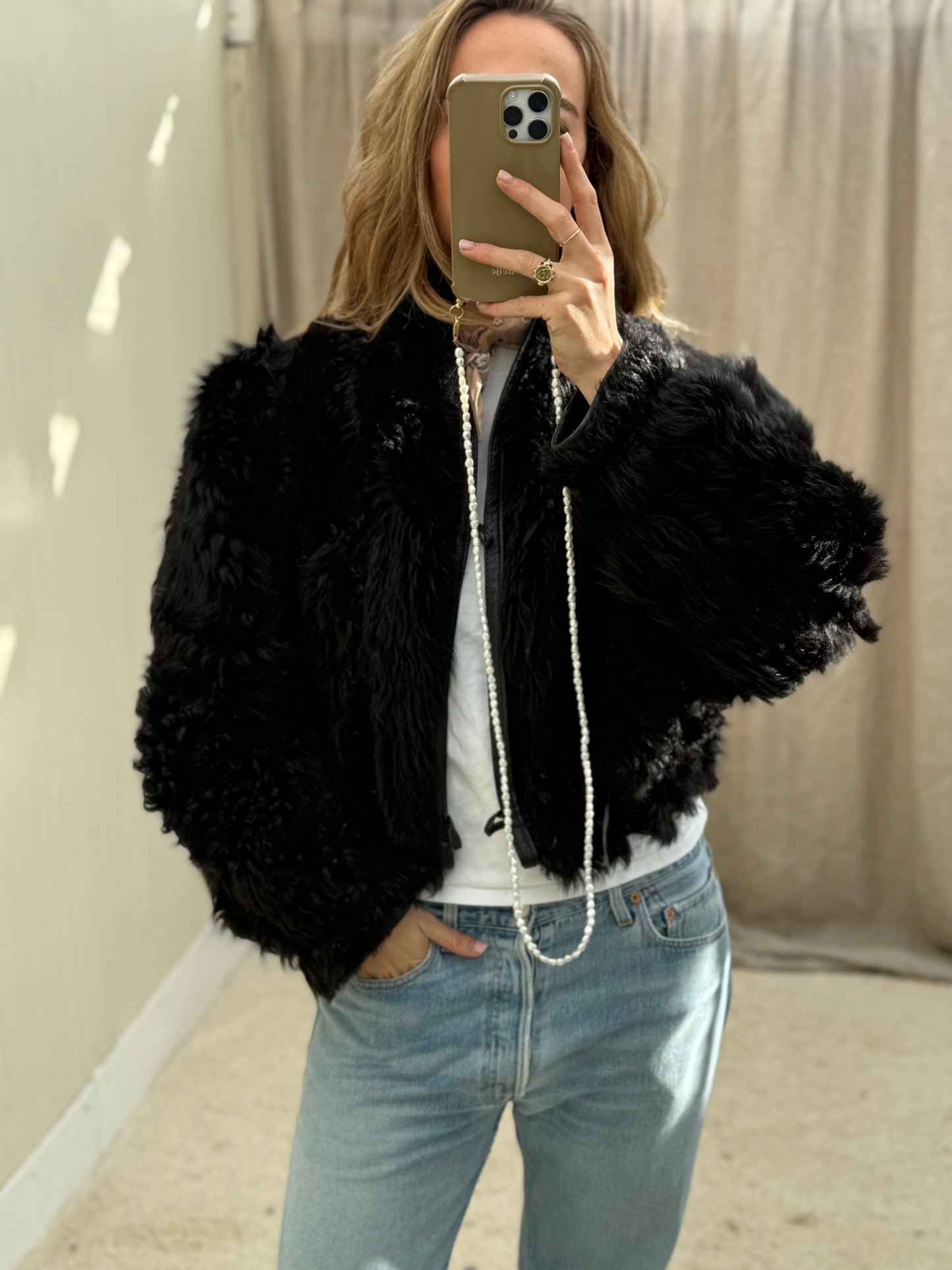Vintage cropped lammy zwart reversible maat S/M
