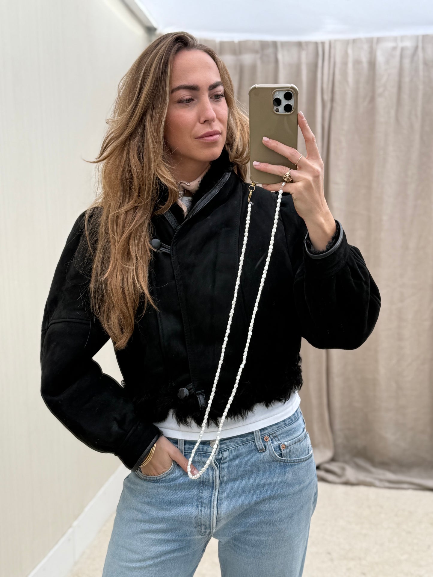 Vintage cropped lammy zwart reversible maat S/M
