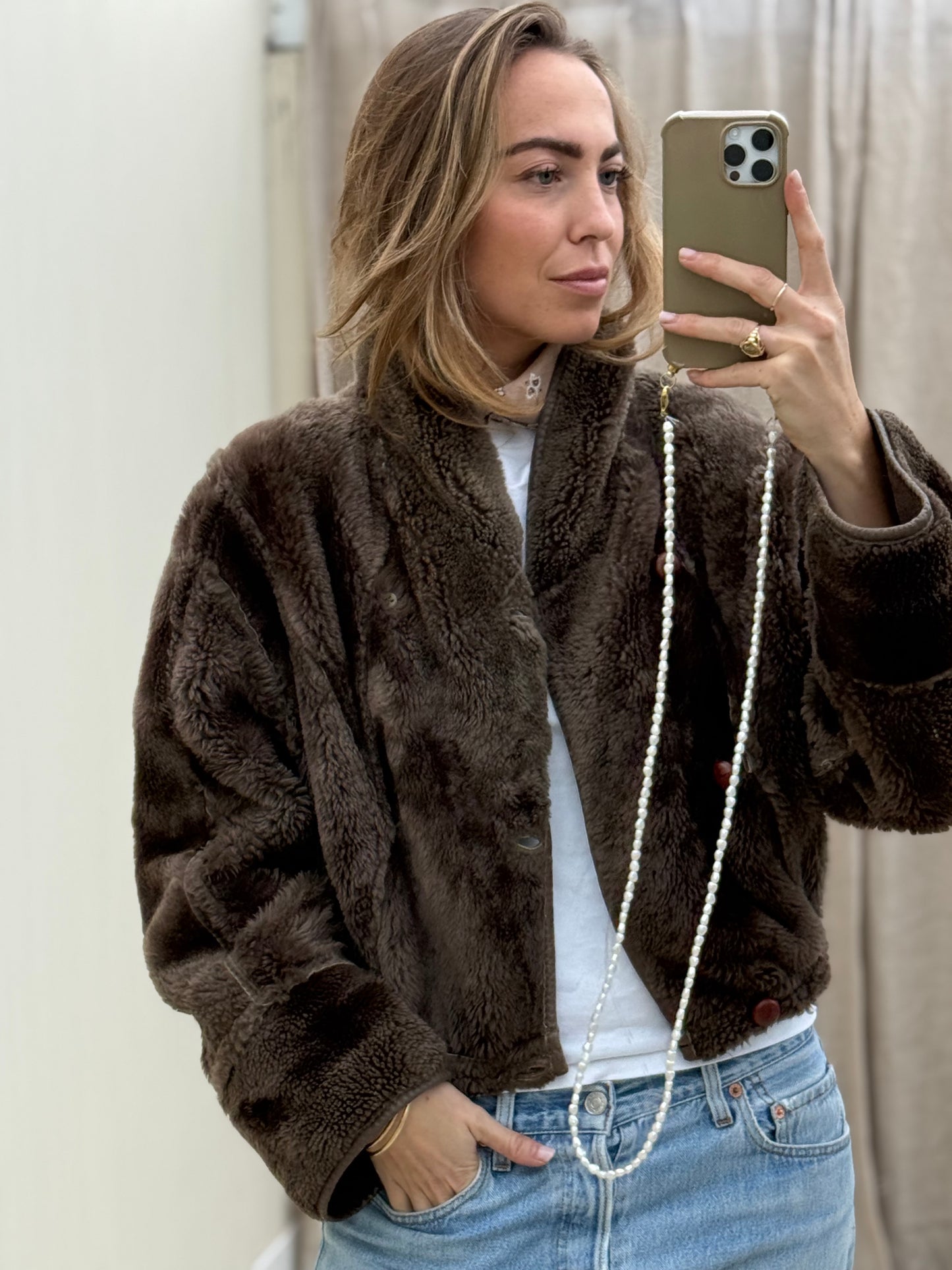 Vintage cropped lammy coat reversible maat S-L