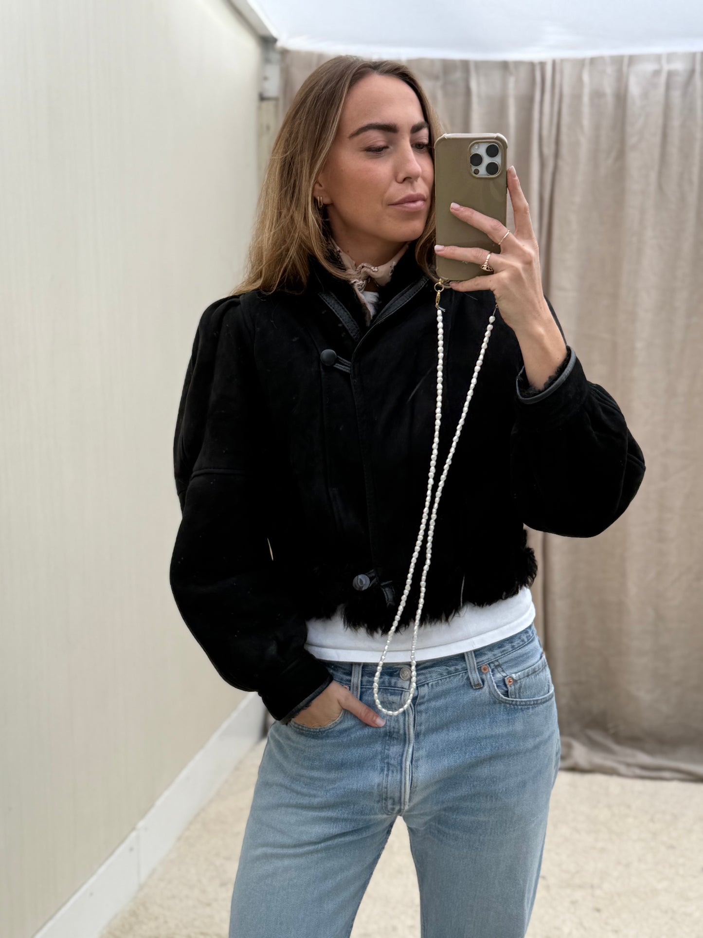 Vintage cropped lammy zwart reversible maat S/M