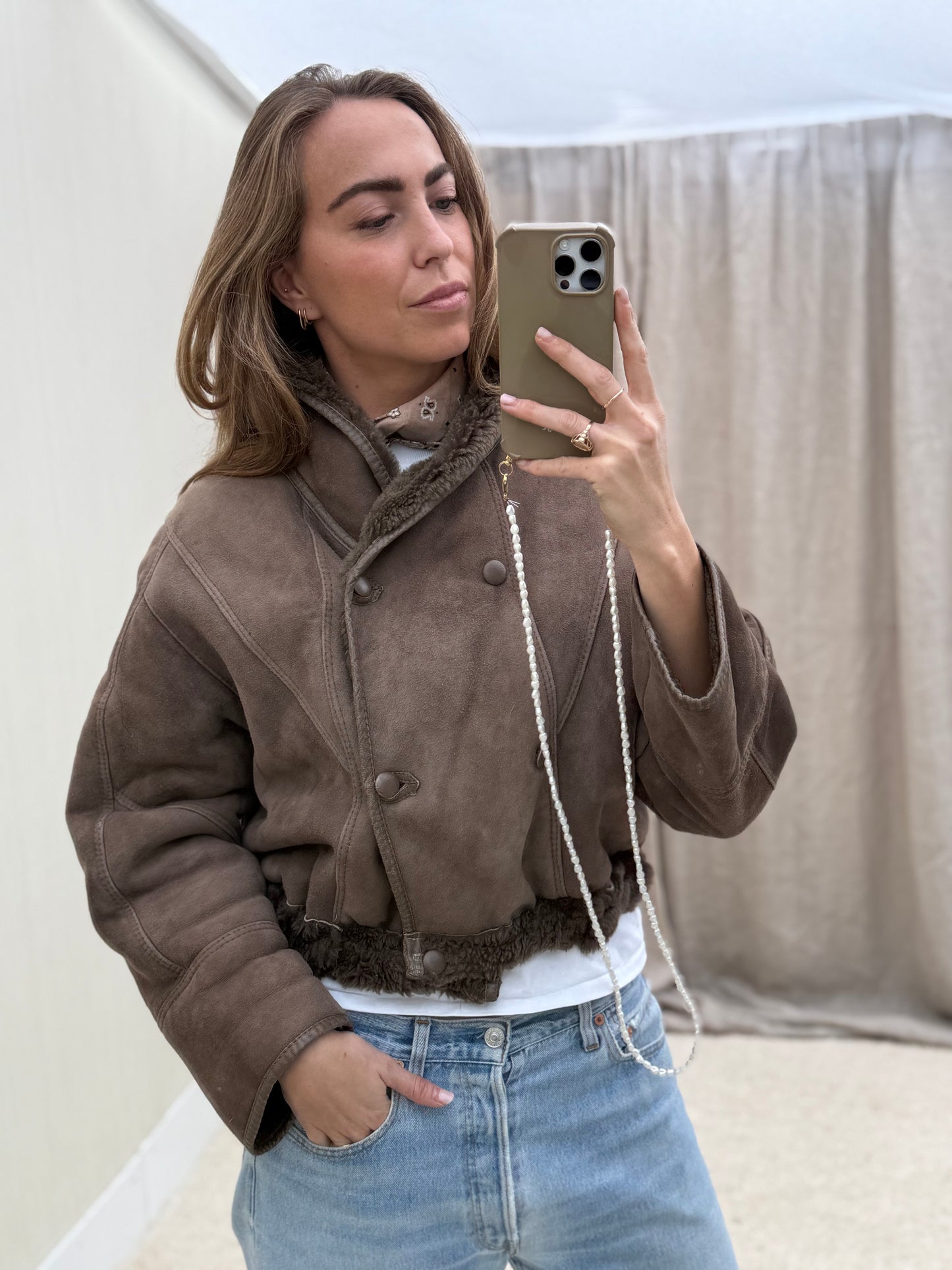 Vintage cropped lammy coat reversible maat S-L