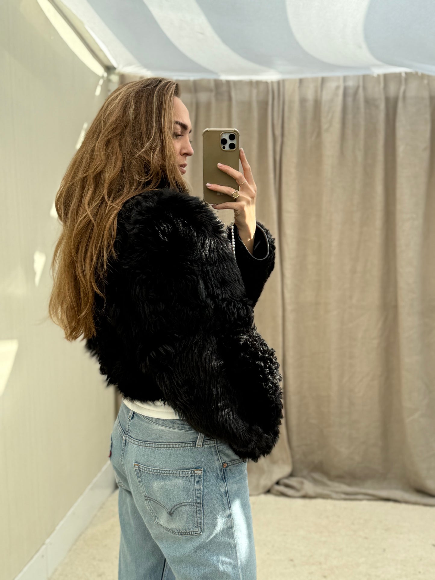 Vintage cropped lammy zwart reversible maat S/M
