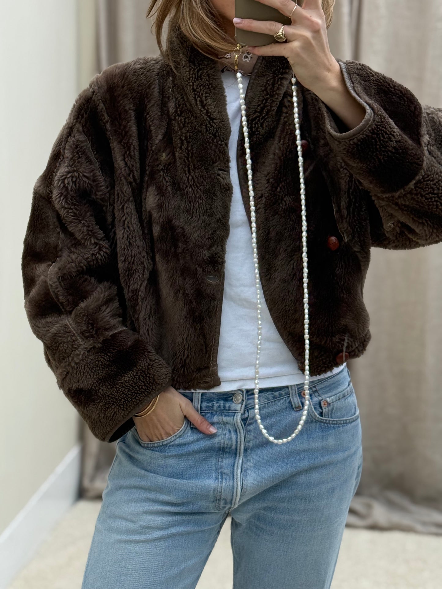 Vintage cropped lammy coat reversible maat S-L