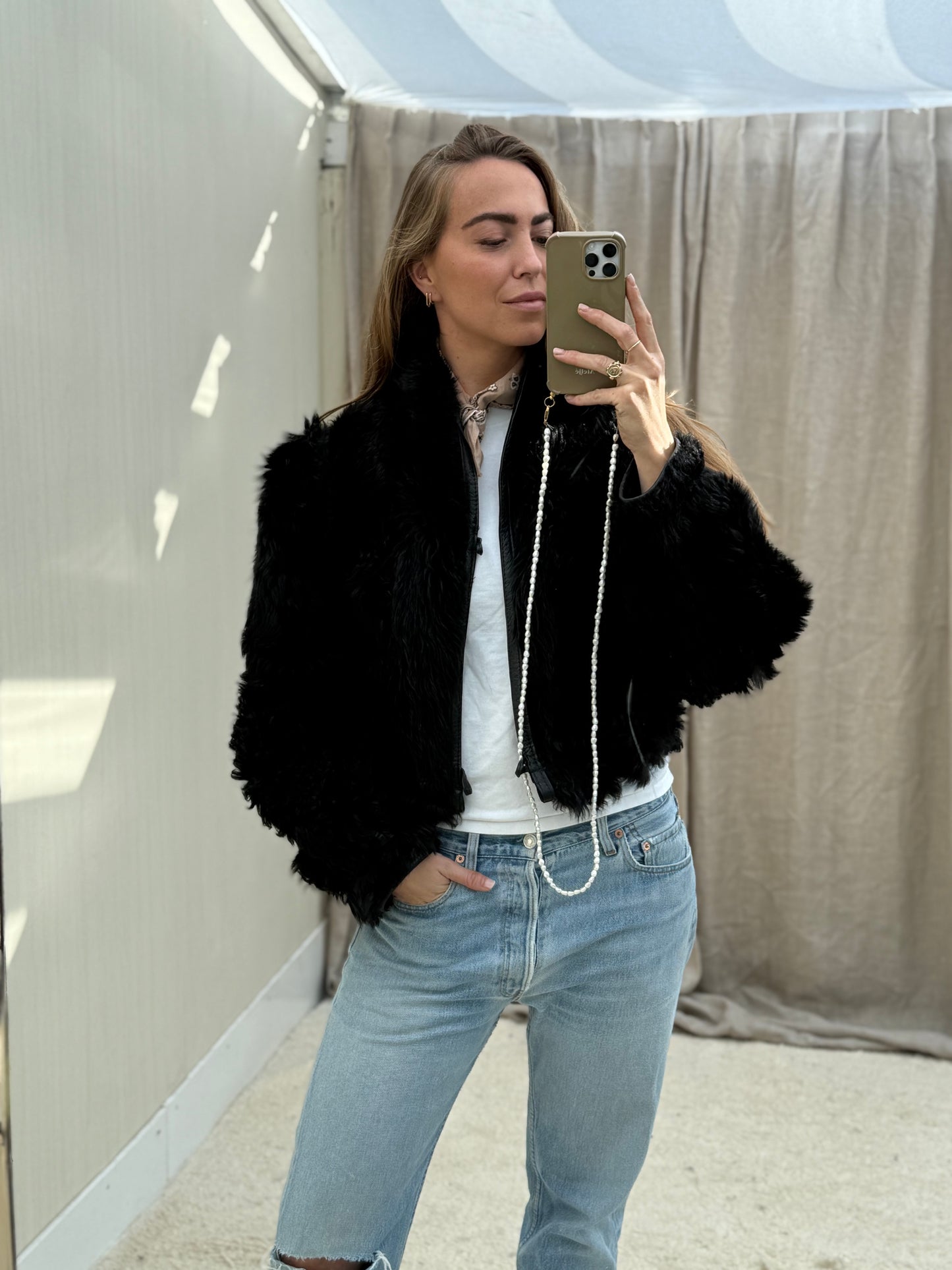 Vintage cropped lammy zwart reversible maat S/M