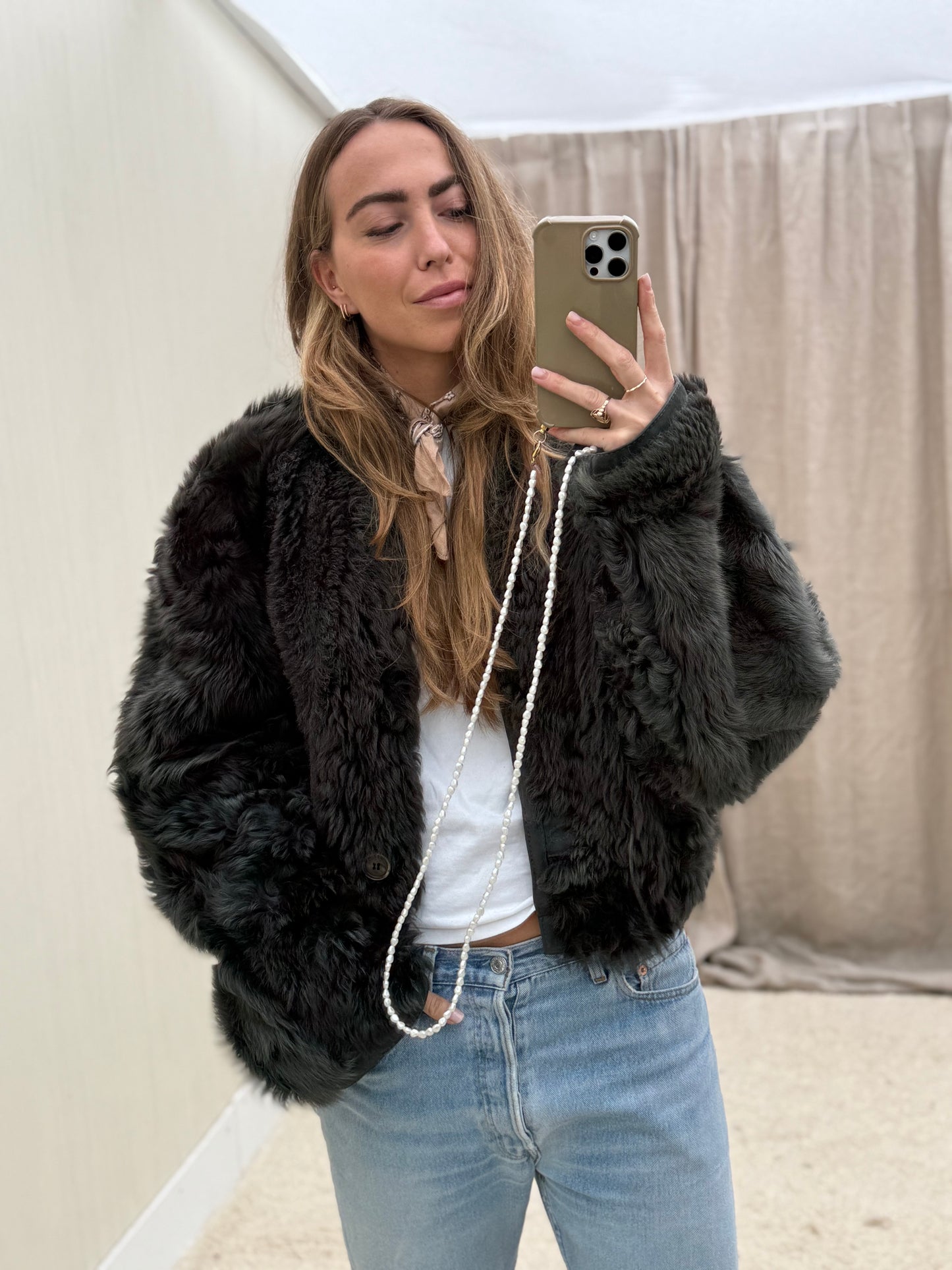 Vintage cropped lammy coat reversible maat M-XL Grijs