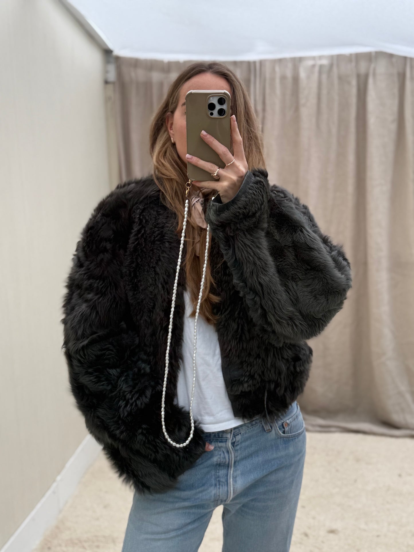 Vintage cropped lammy coat reversible maat M-XL Grijs