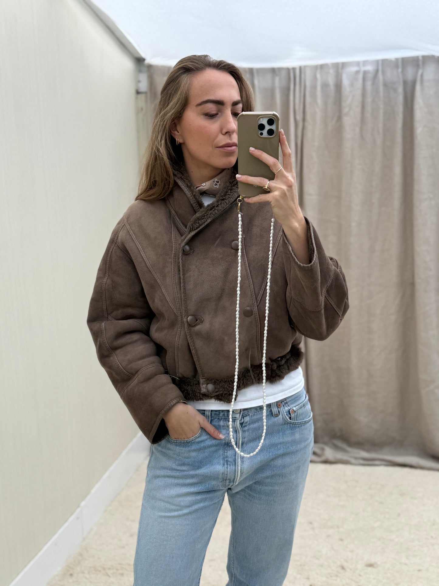 Vintage cropped lammy coat reversible maat S-L