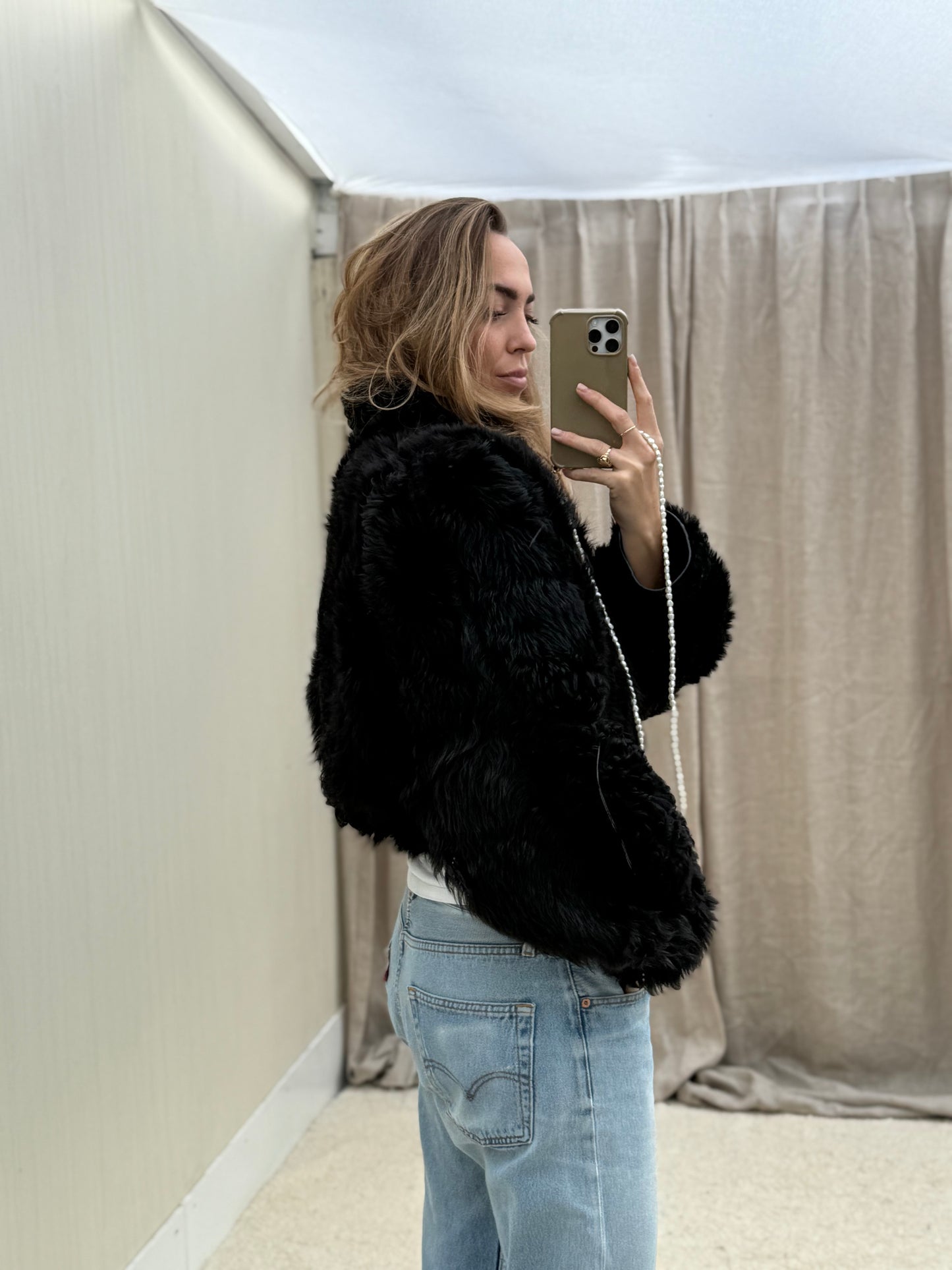 Vintage cropped lammy zwart reversible maat S/M