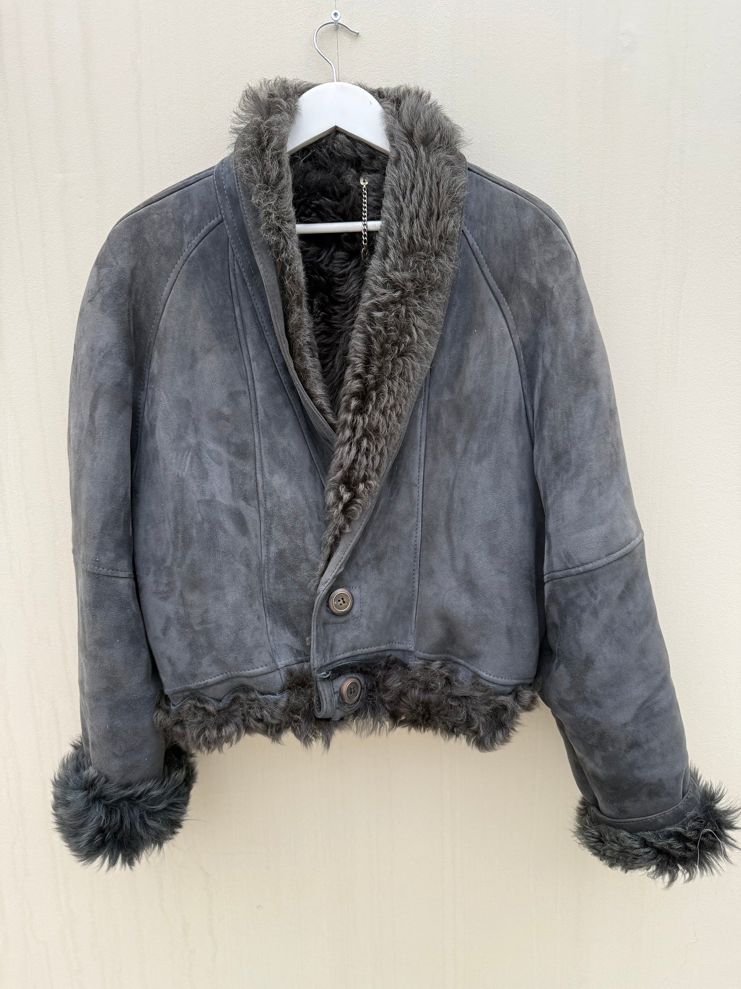Vintage cropped lammy coat reversible maat M-XL Grijs