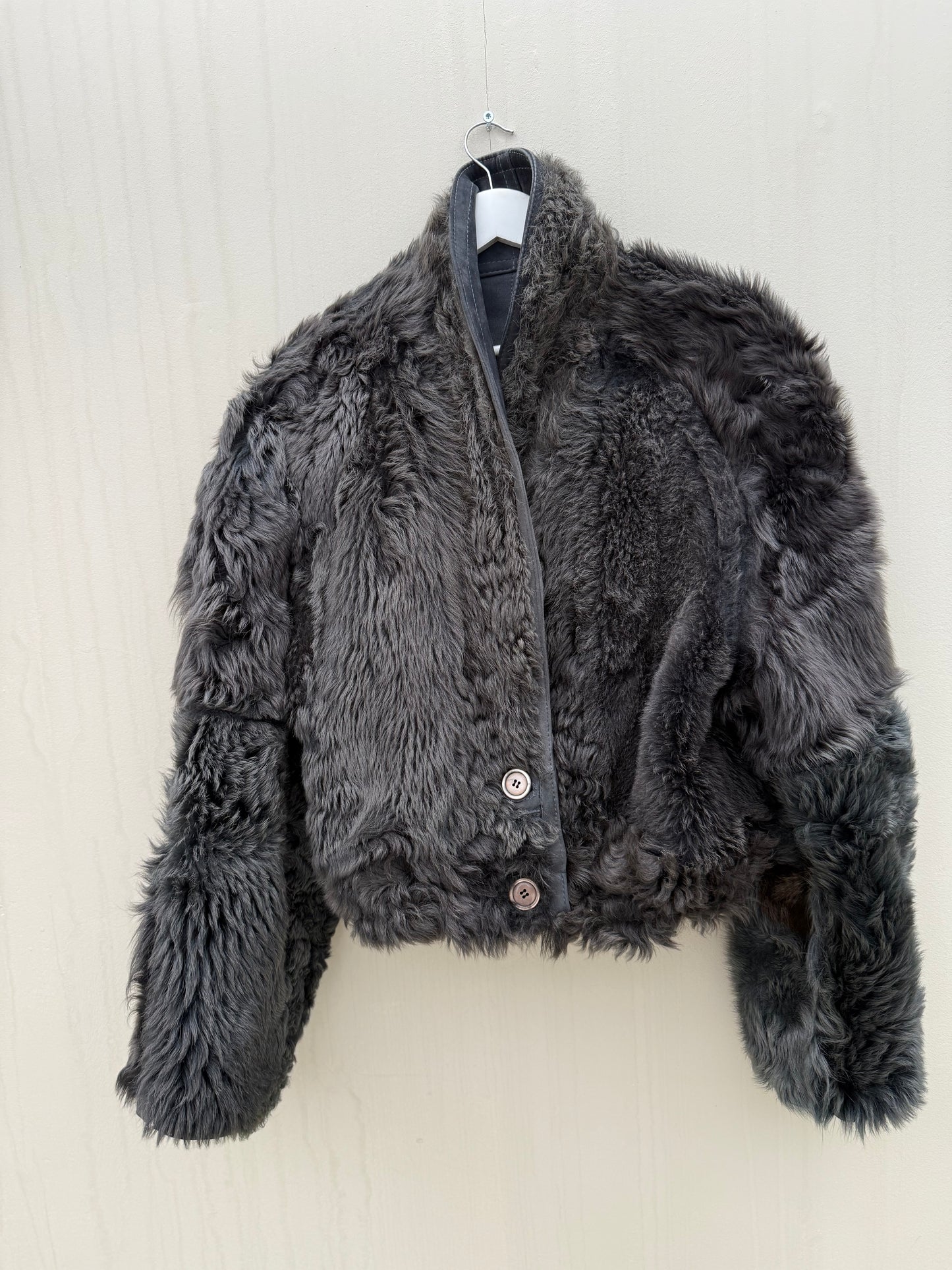 Vintage cropped lammy coat reversible maat M-XL Grijs