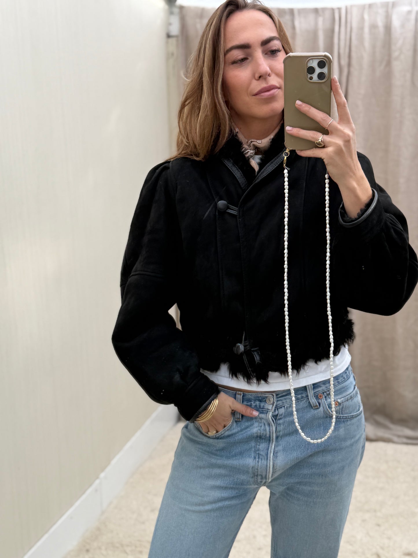 Vintage cropped lammy zwart reversible maat S/M