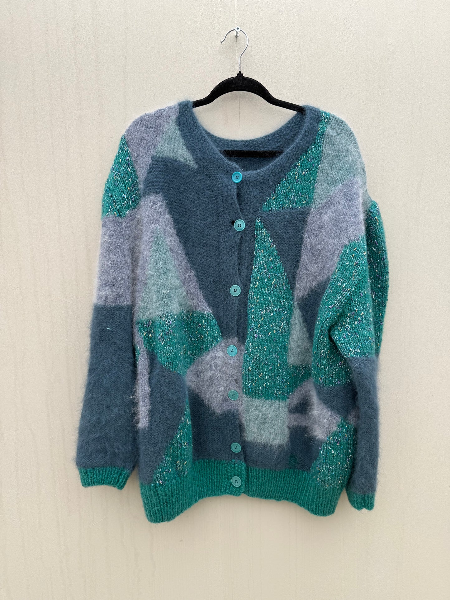 Vintage cardigan Turquoise handgemaakt one size gebreid knit