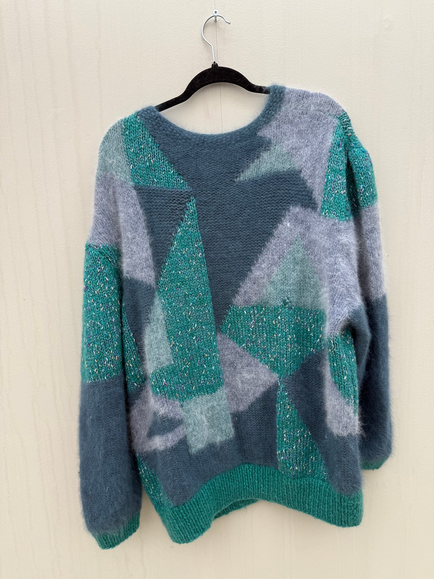Vintage cardigan Turquoise handgemaakt one size gebreid knit
