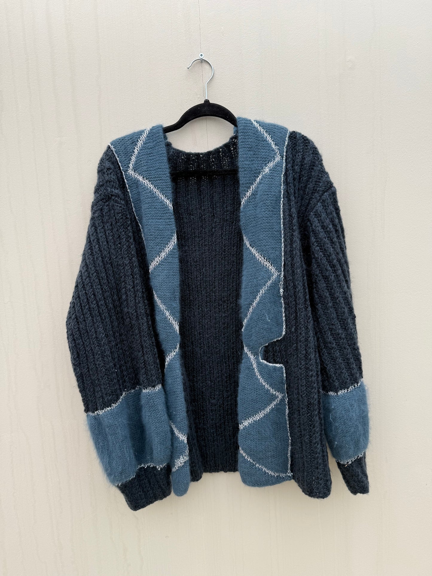 Vintage vest one size gebreid blauw turquoise