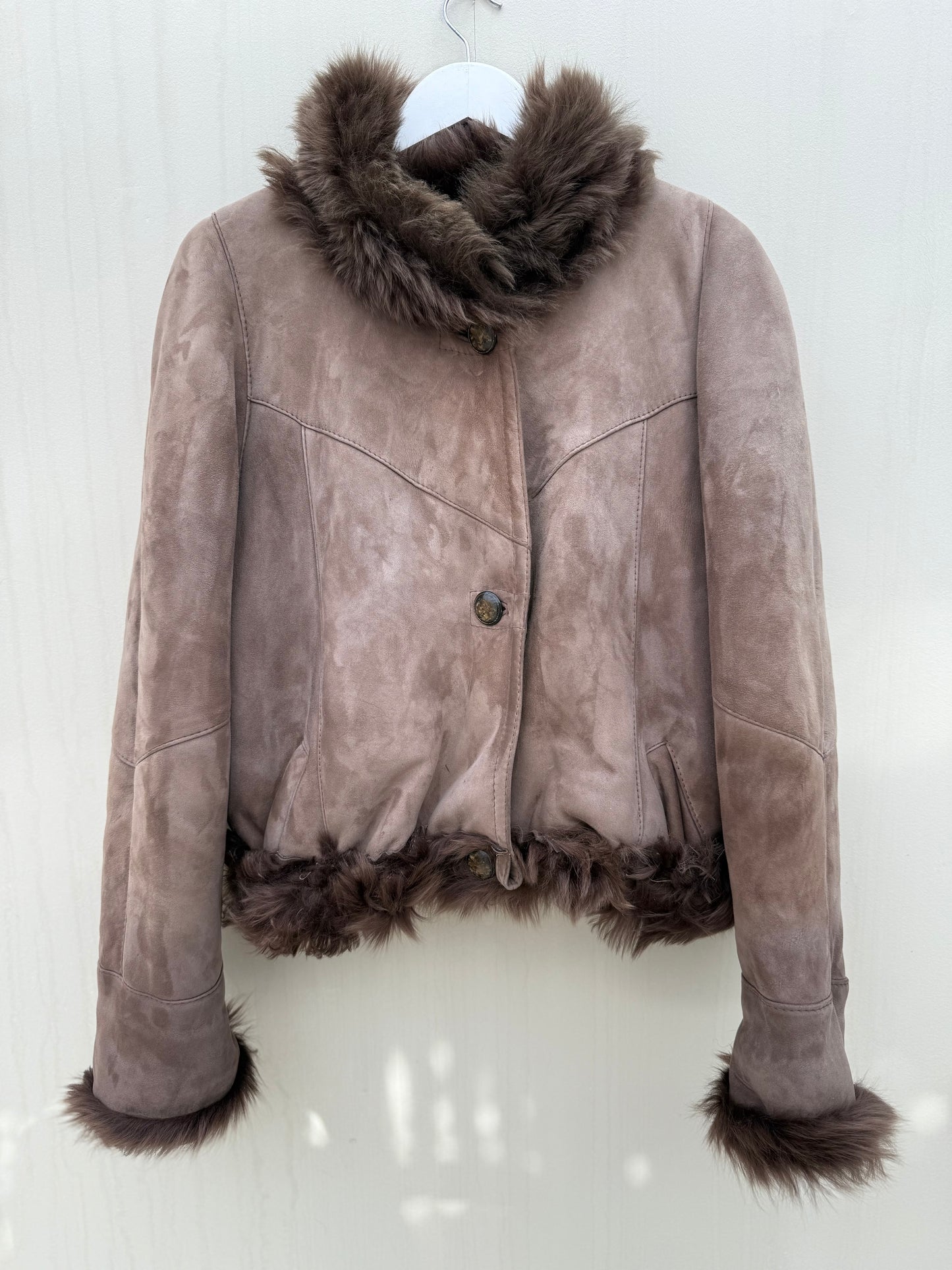 Vintage cropped lammy reversible maat M-XL taupe