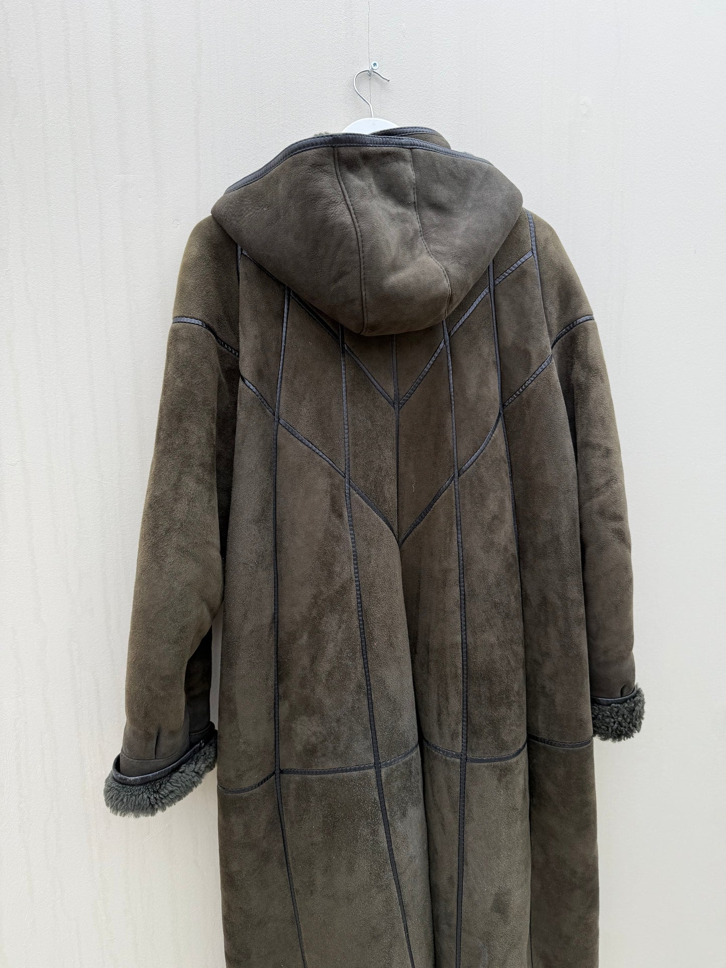 Vintage lammy coat shearling groen lange jas maxi coat capuchon