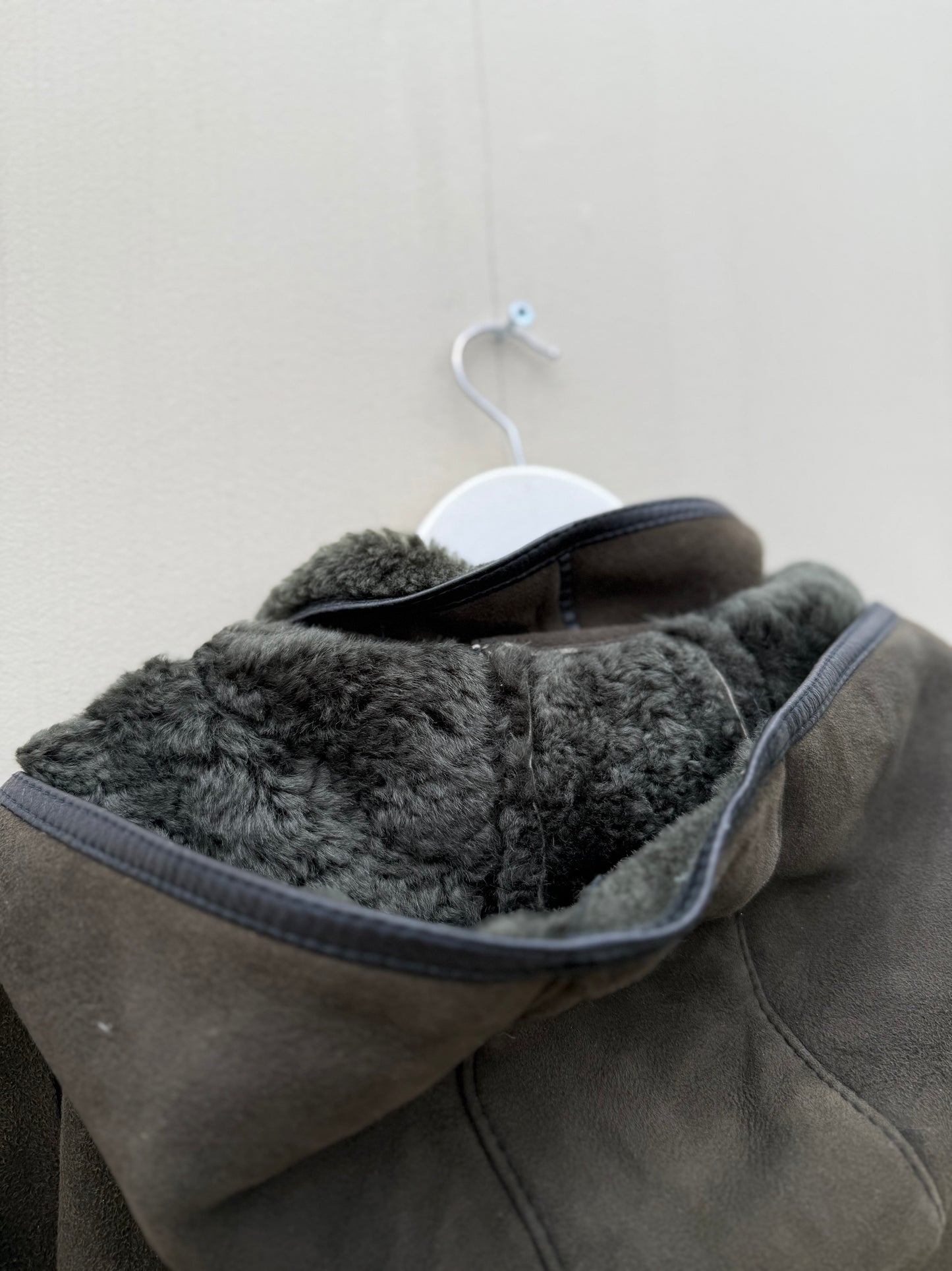 Vintage lammy coat shearling groen lange jas maxi coat capuchon