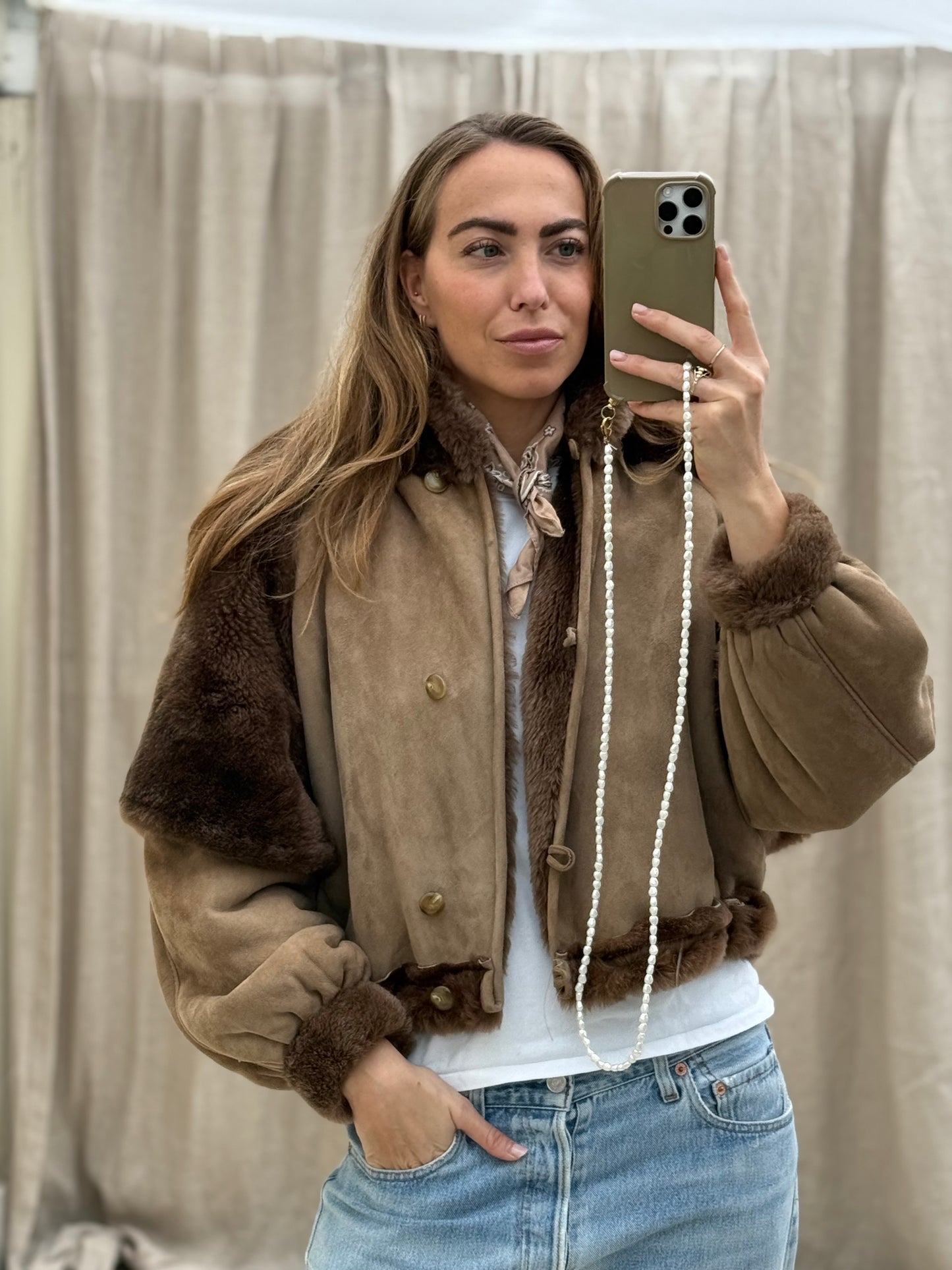 Vintage cropped lammy coat maat taupe