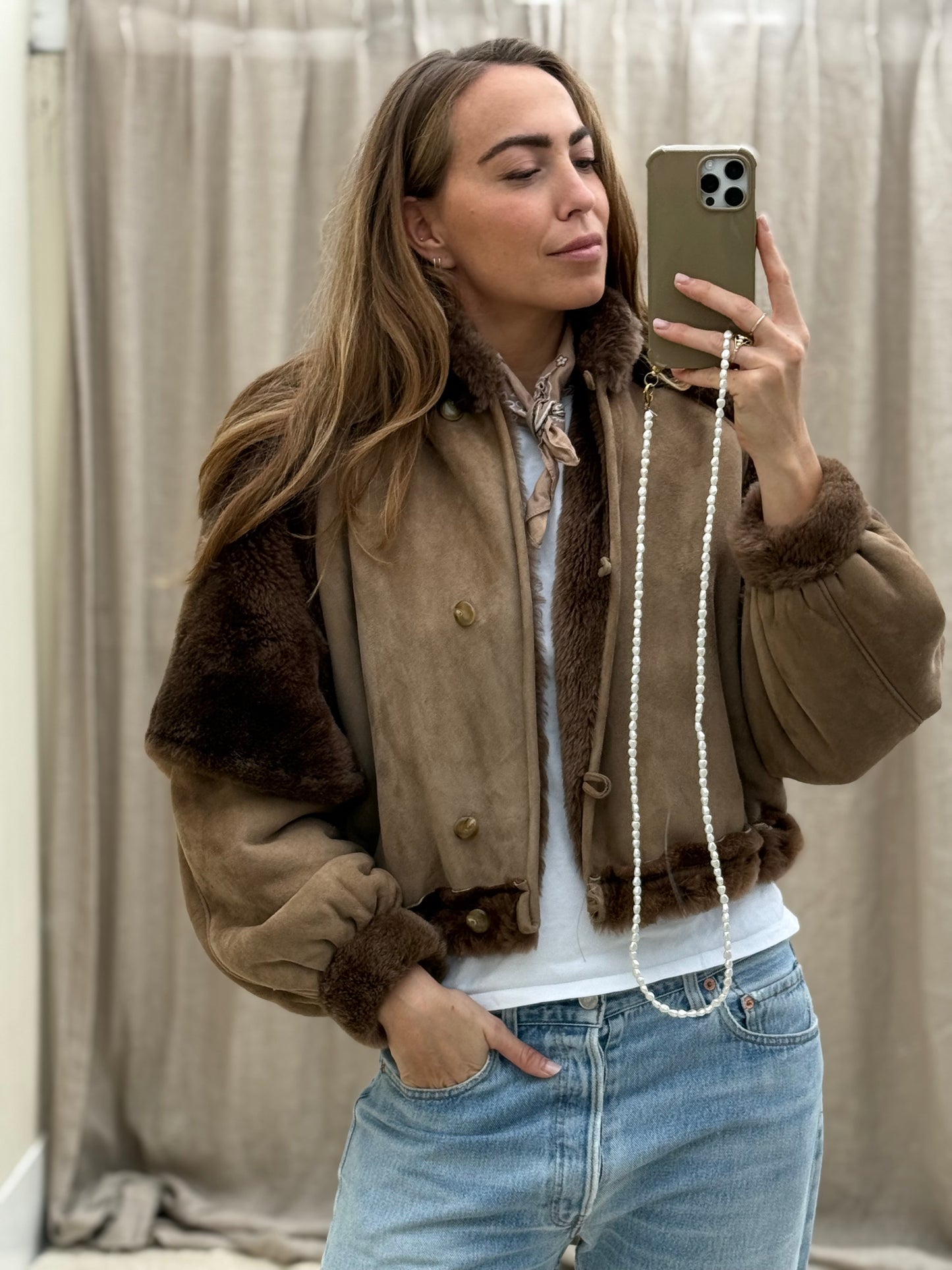 Vintage cropped lammy coat maat taupe