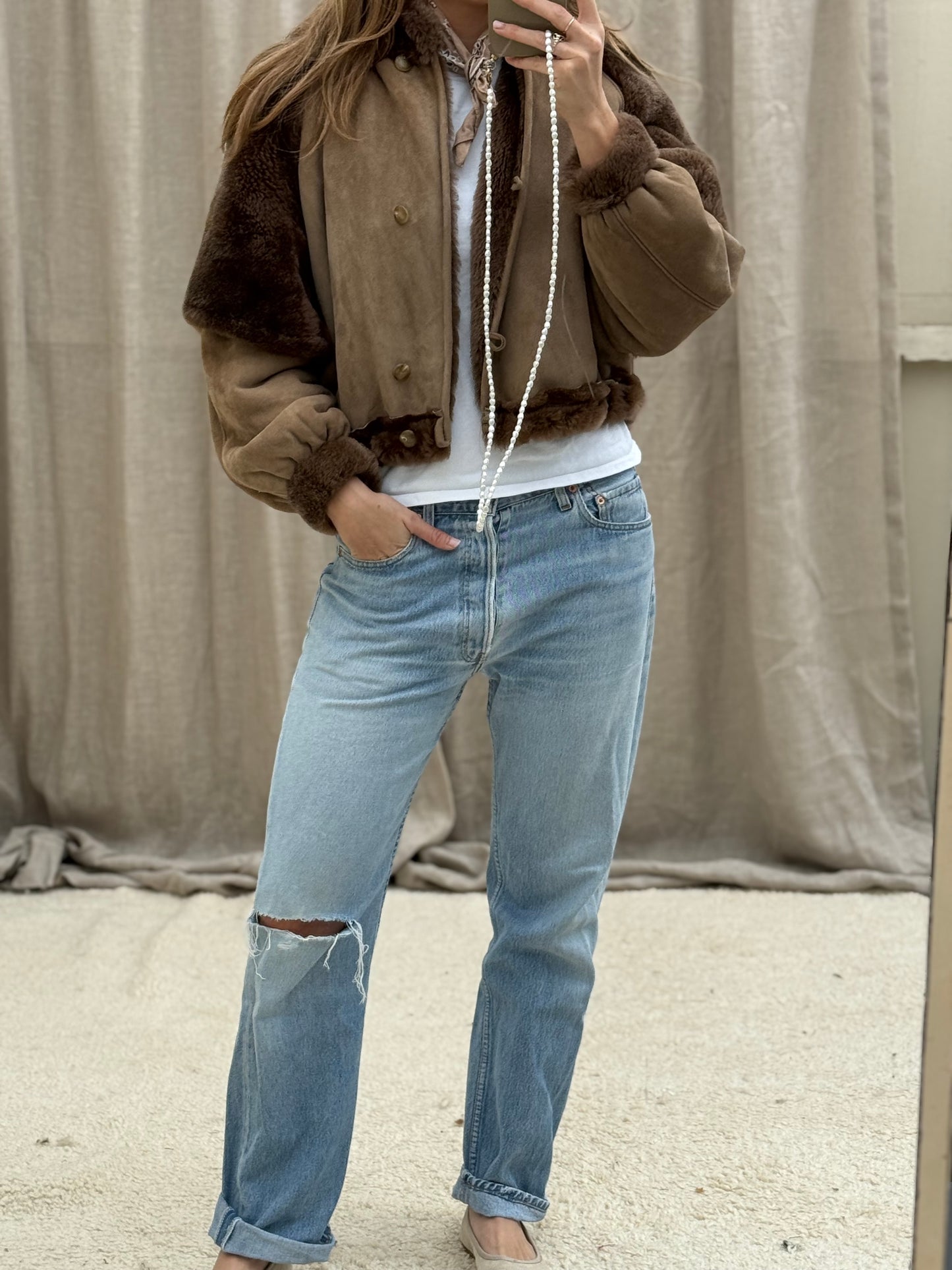 Vintage cropped lammy coat maat taupe