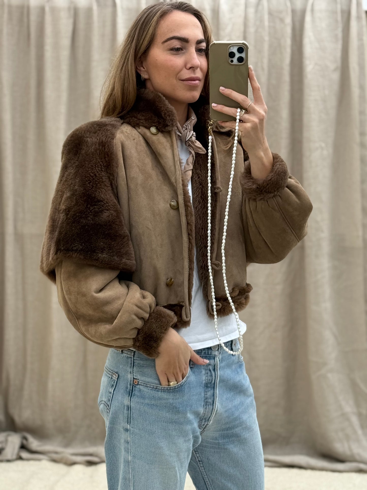 Vintage cropped lammy coat maat taupe
