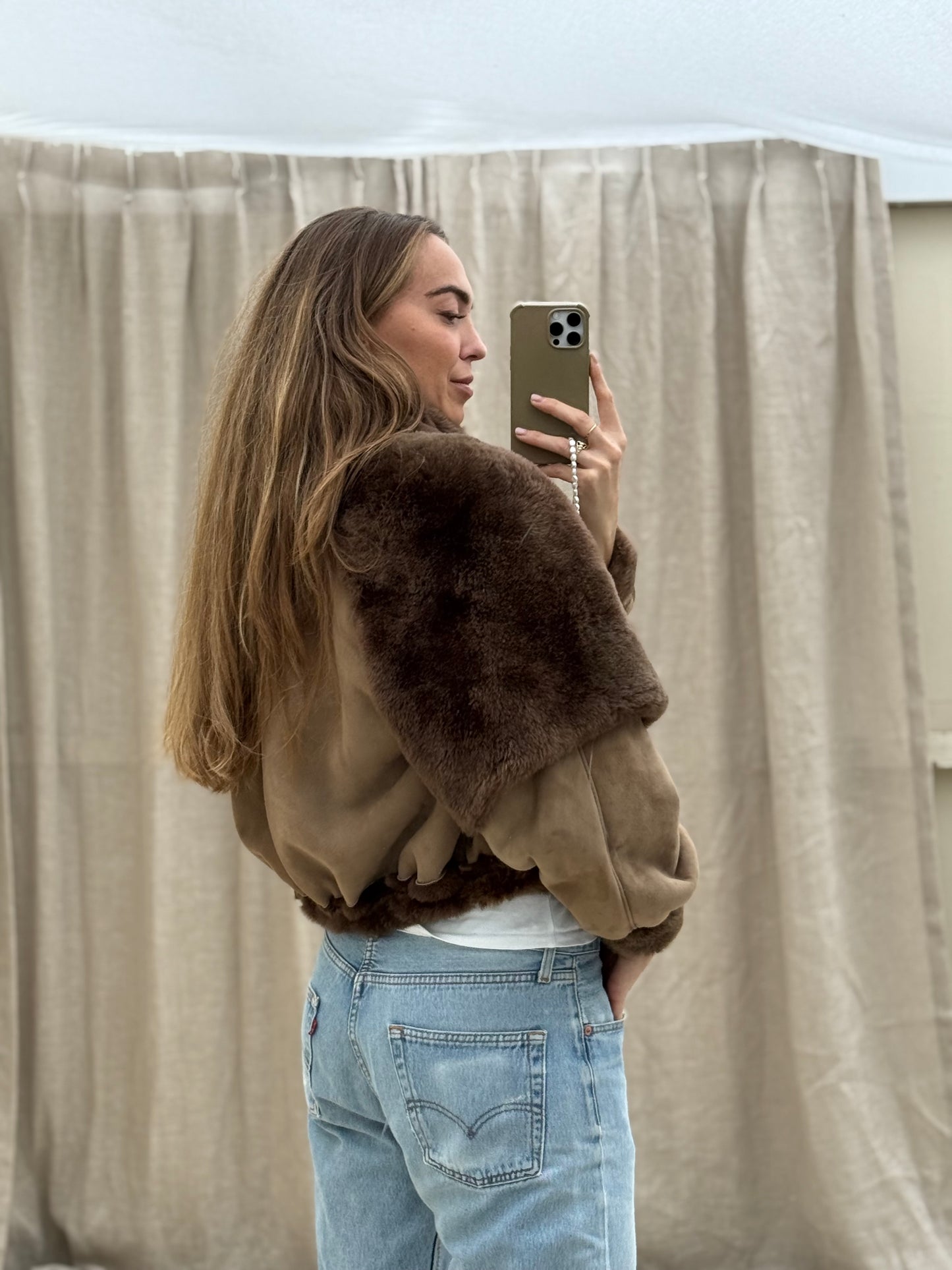 Vintage cropped lammy coat maat taupe