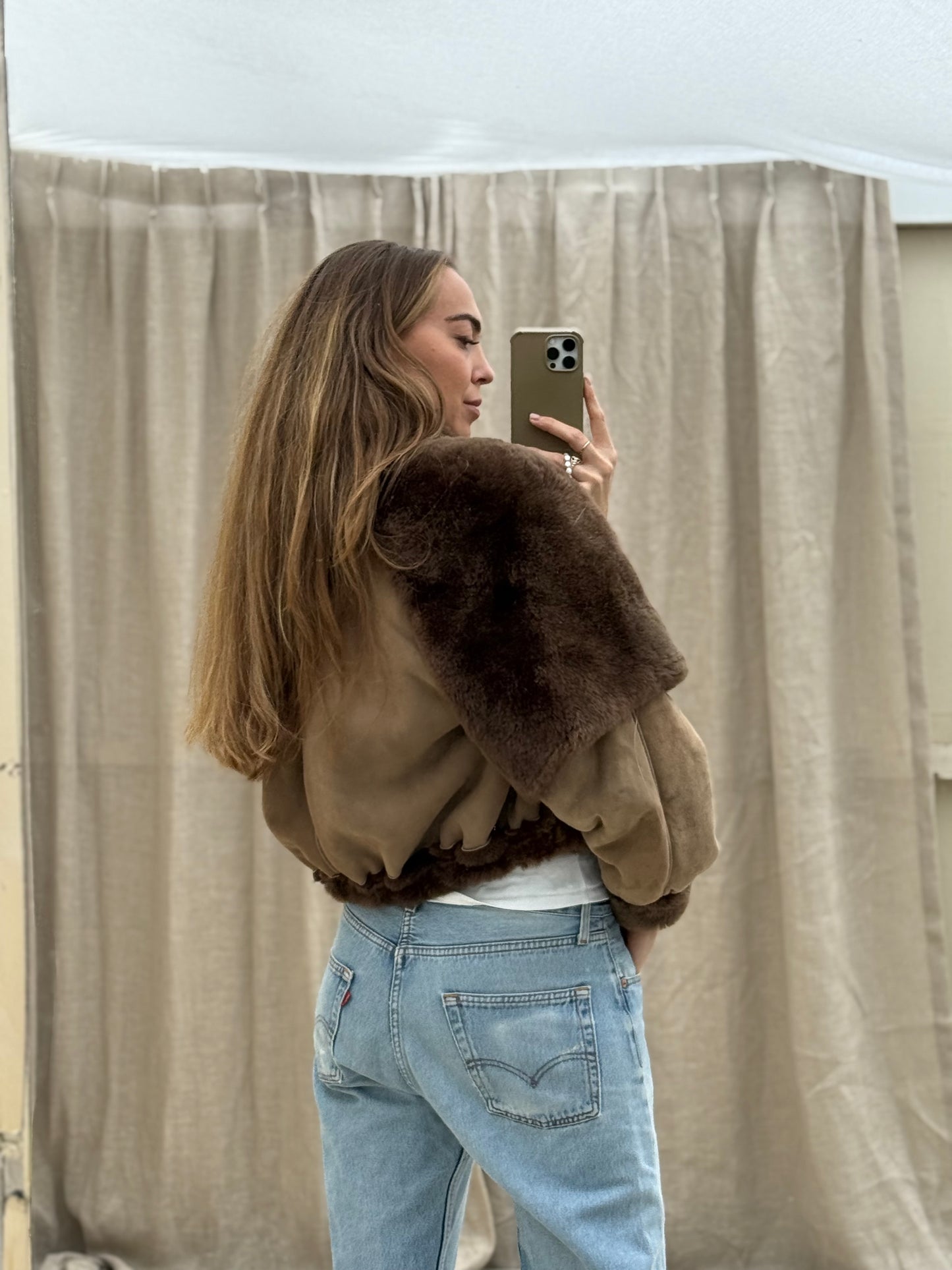 Vintage cropped lammy coat maat taupe