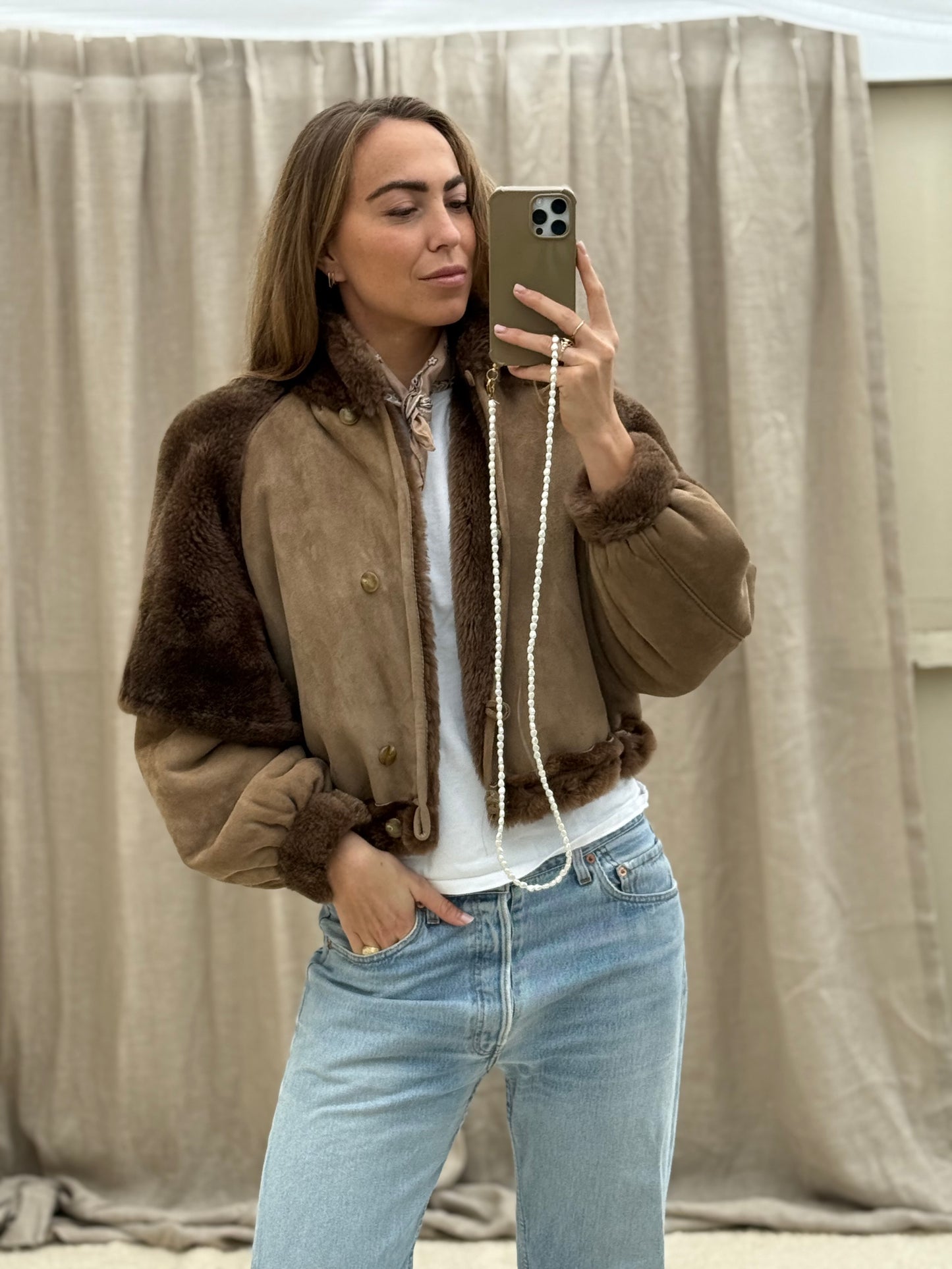 Vintage cropped lammy coat maat taupe