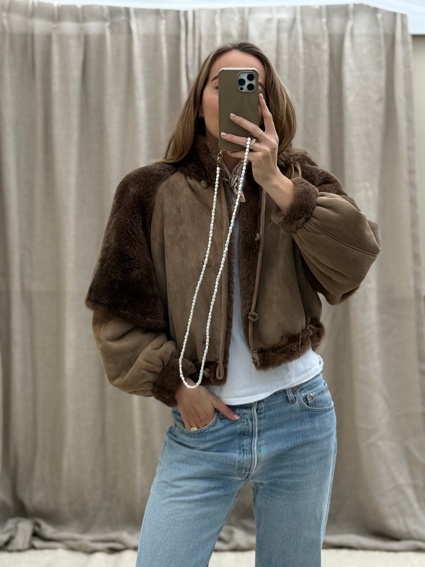 Vintage cropped lammy coat maat taupe