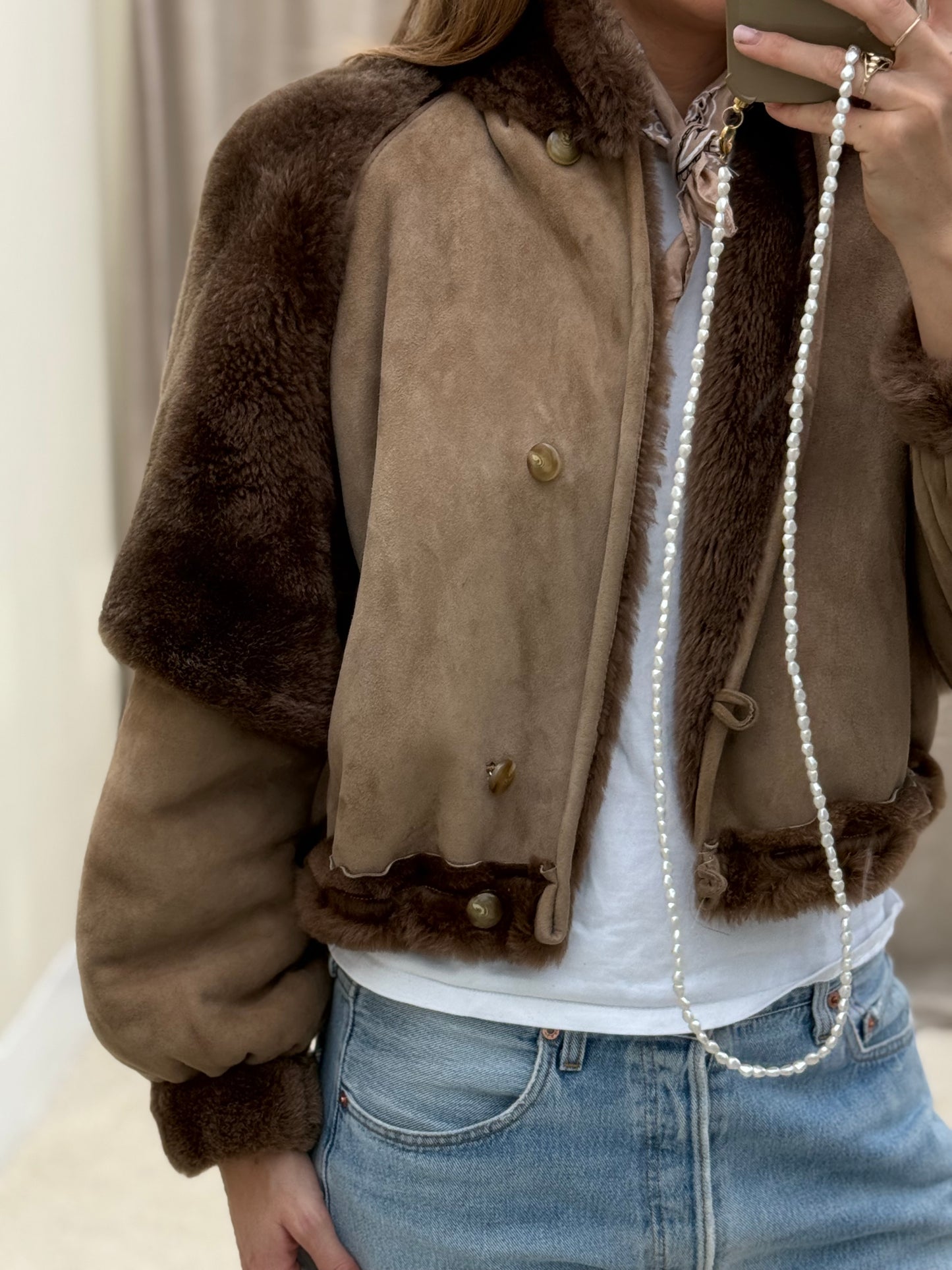 Vintage cropped lammy coat maat taupe