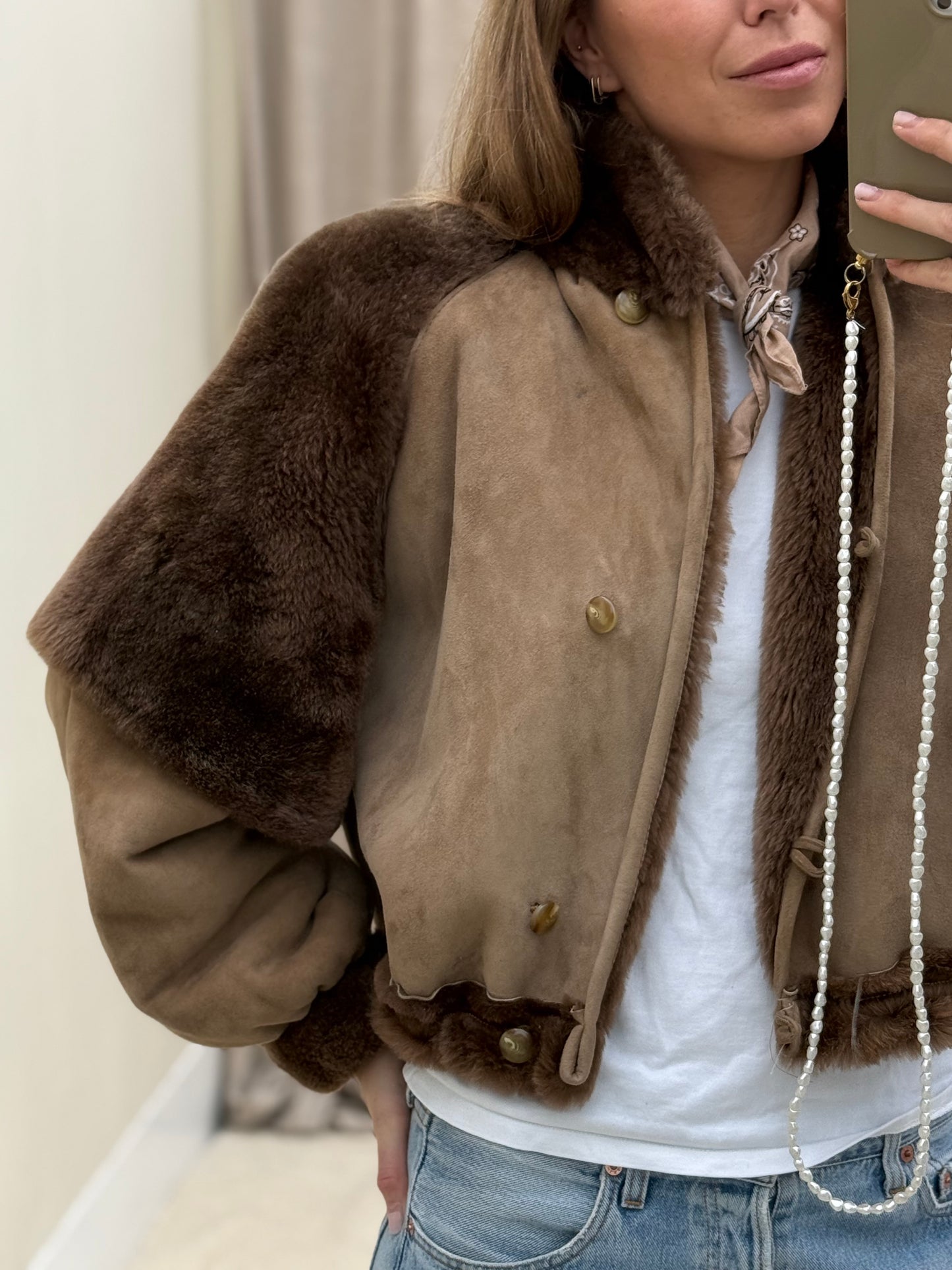 Vintage cropped lammy coat maat taupe