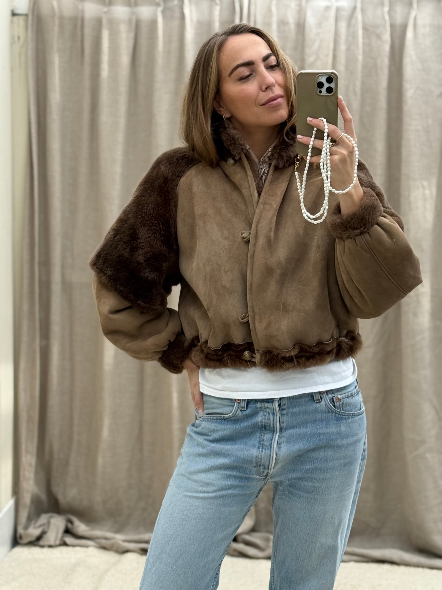 Vintage cropped lammy coat maat taupe