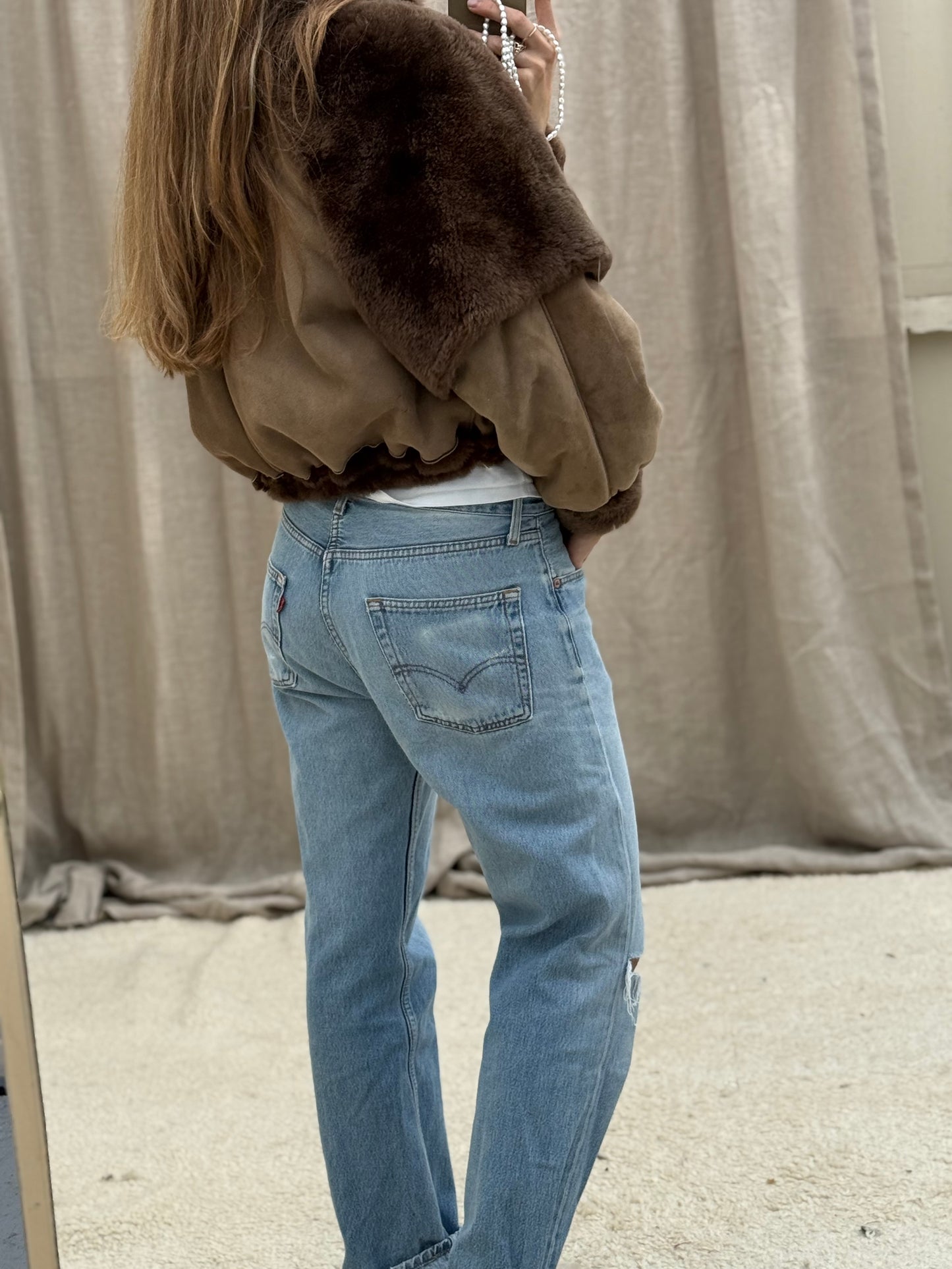 Vintage cropped lammy coat maat taupe