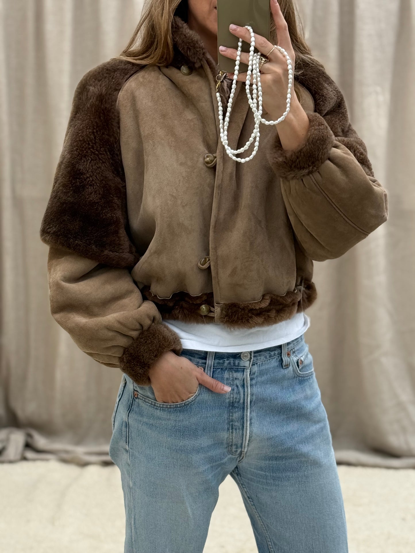 Vintage cropped lammy coat maat taupe