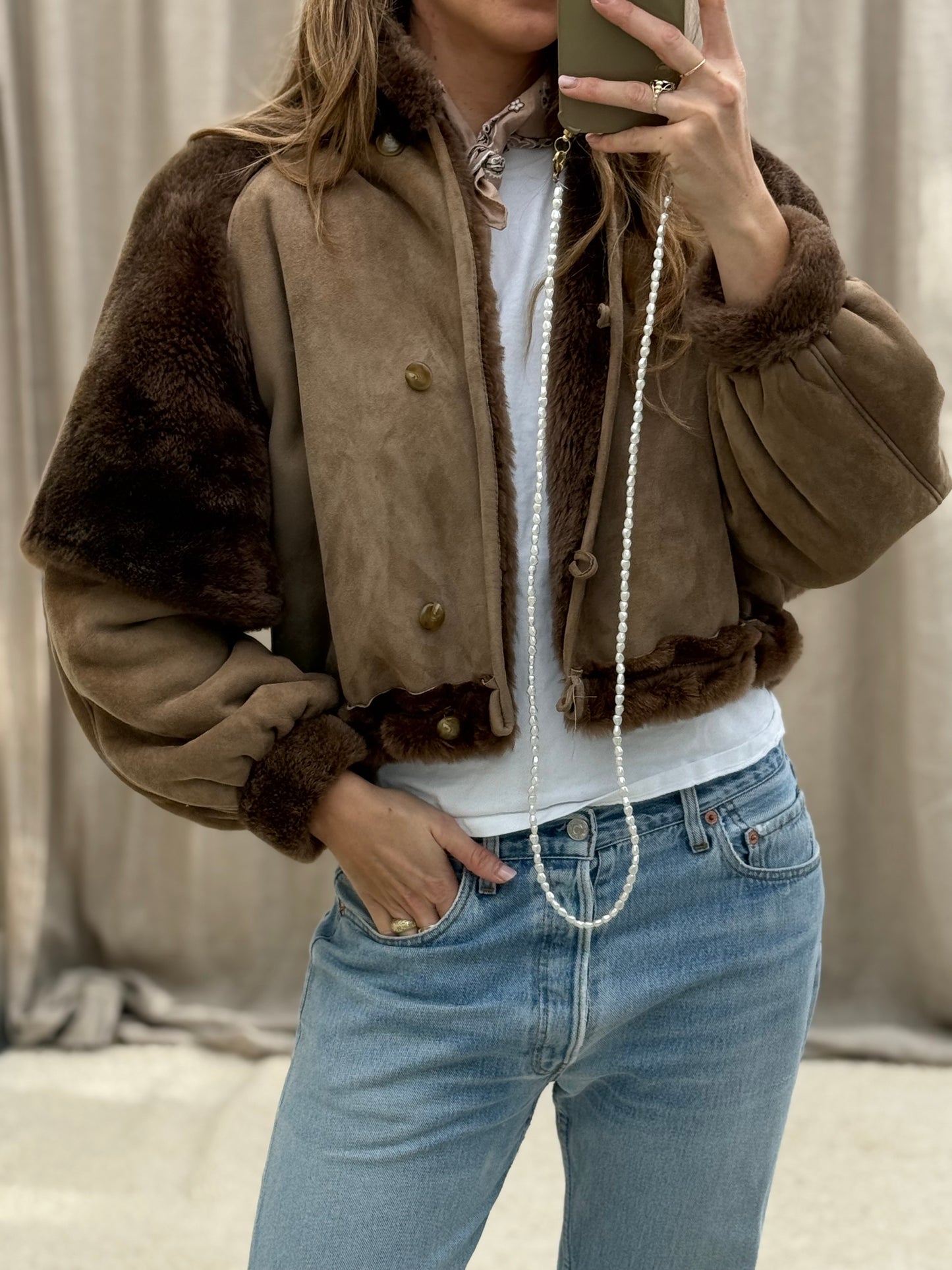 Vintage cropped lammy coat maat taupe