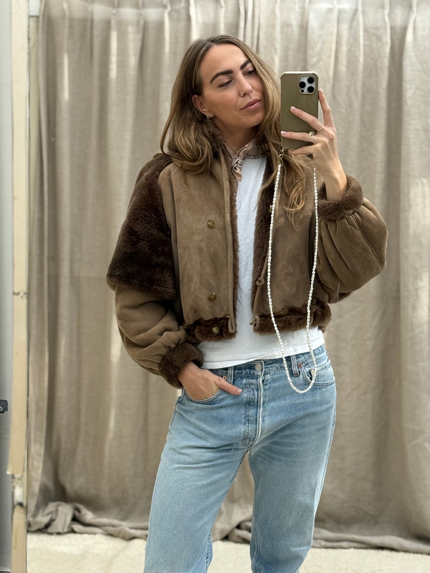 Vintage cropped lammy coat maat taupe