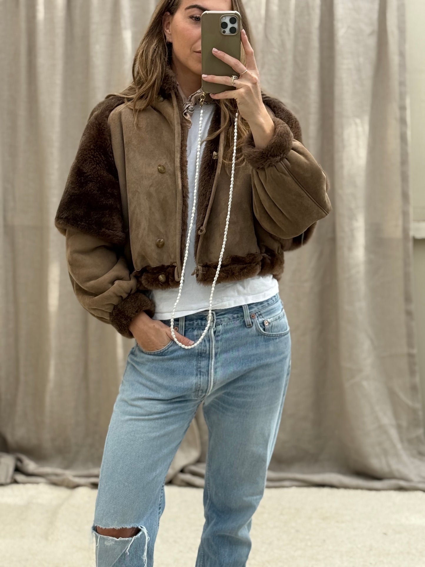 Vintage cropped lammy coat maat taupe