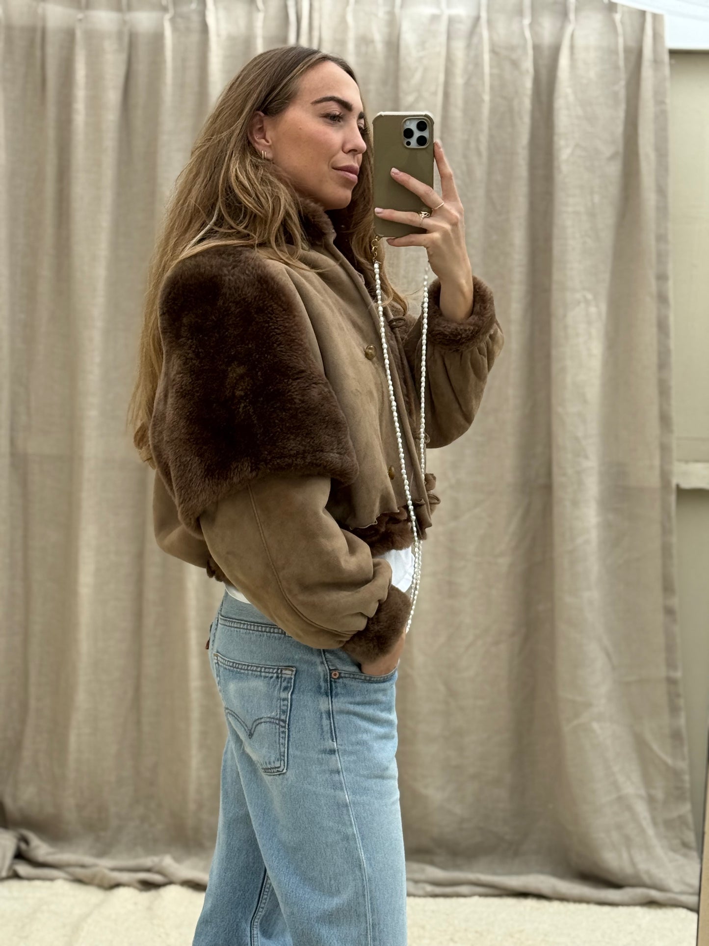 Vintage cropped lammy coat maat taupe