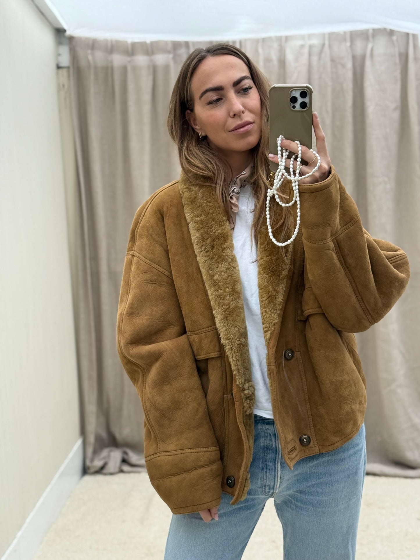 Vintage shearling lammy coat Camel 54/XL