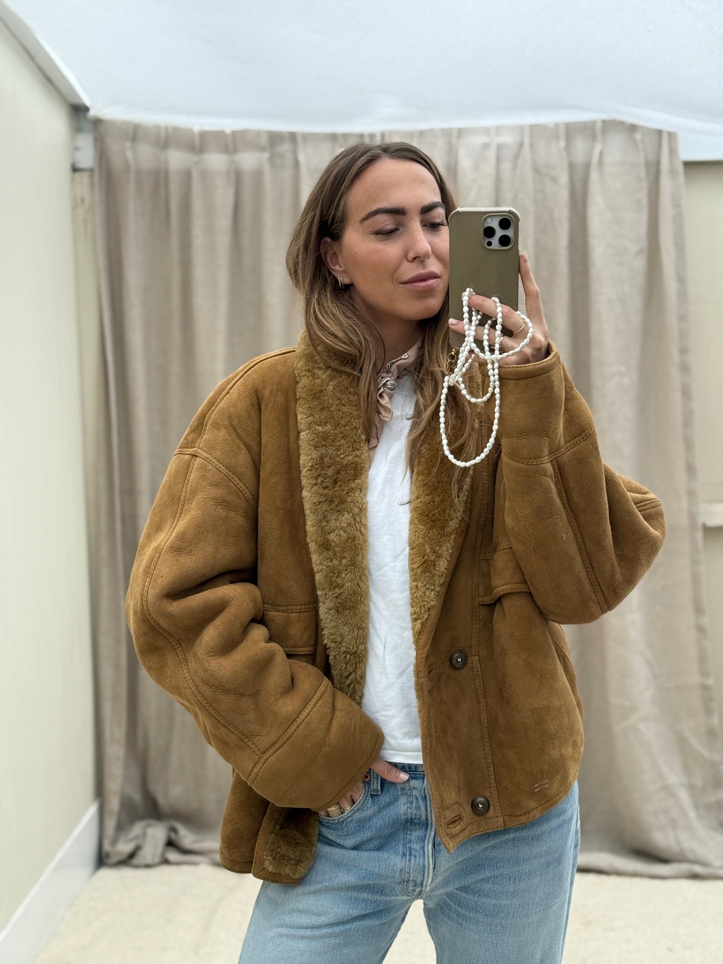 Vintage shearling lammy coat Camel 54/XL