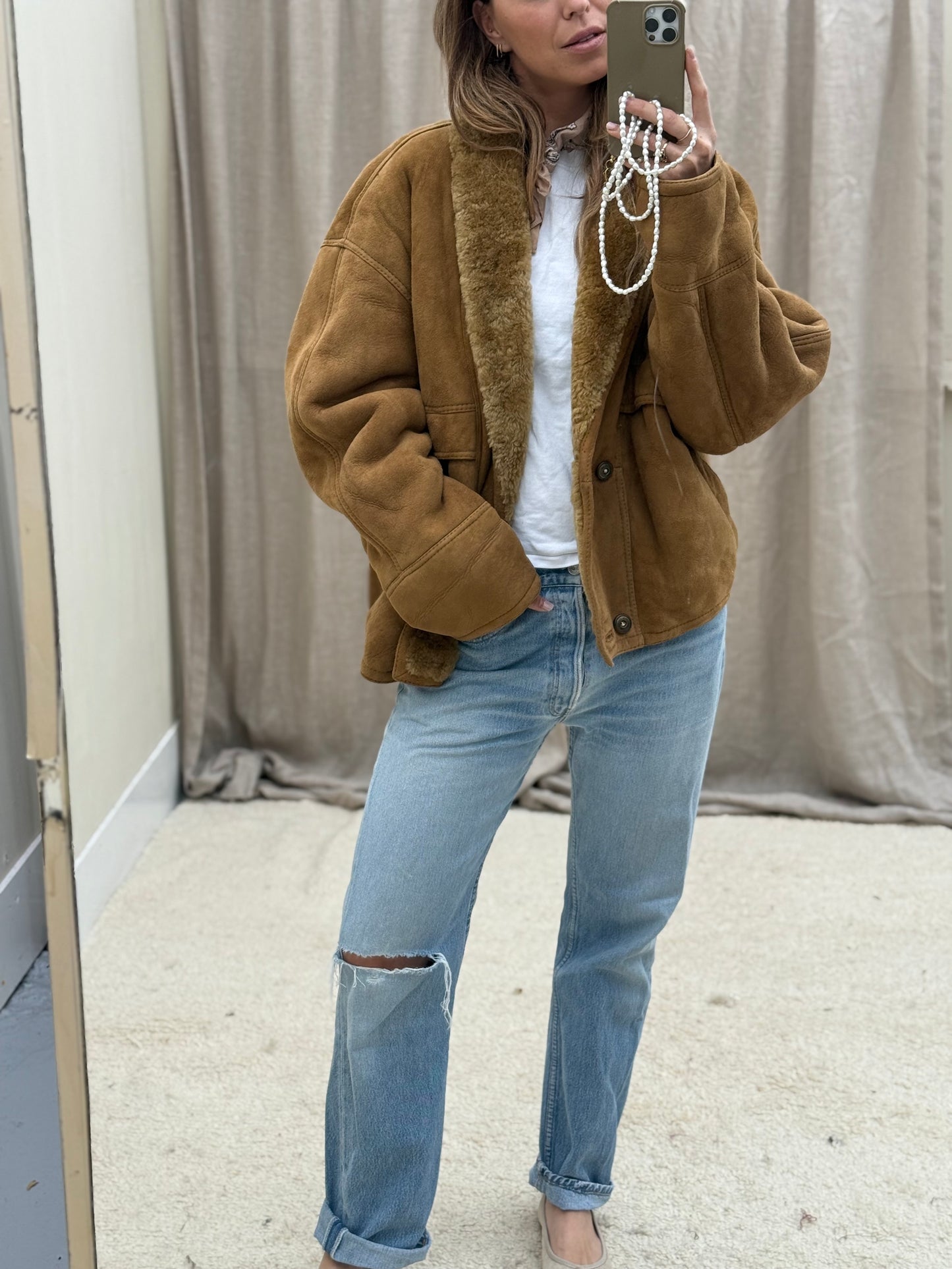 Vintage shearling lammy coat Camel 54/XL