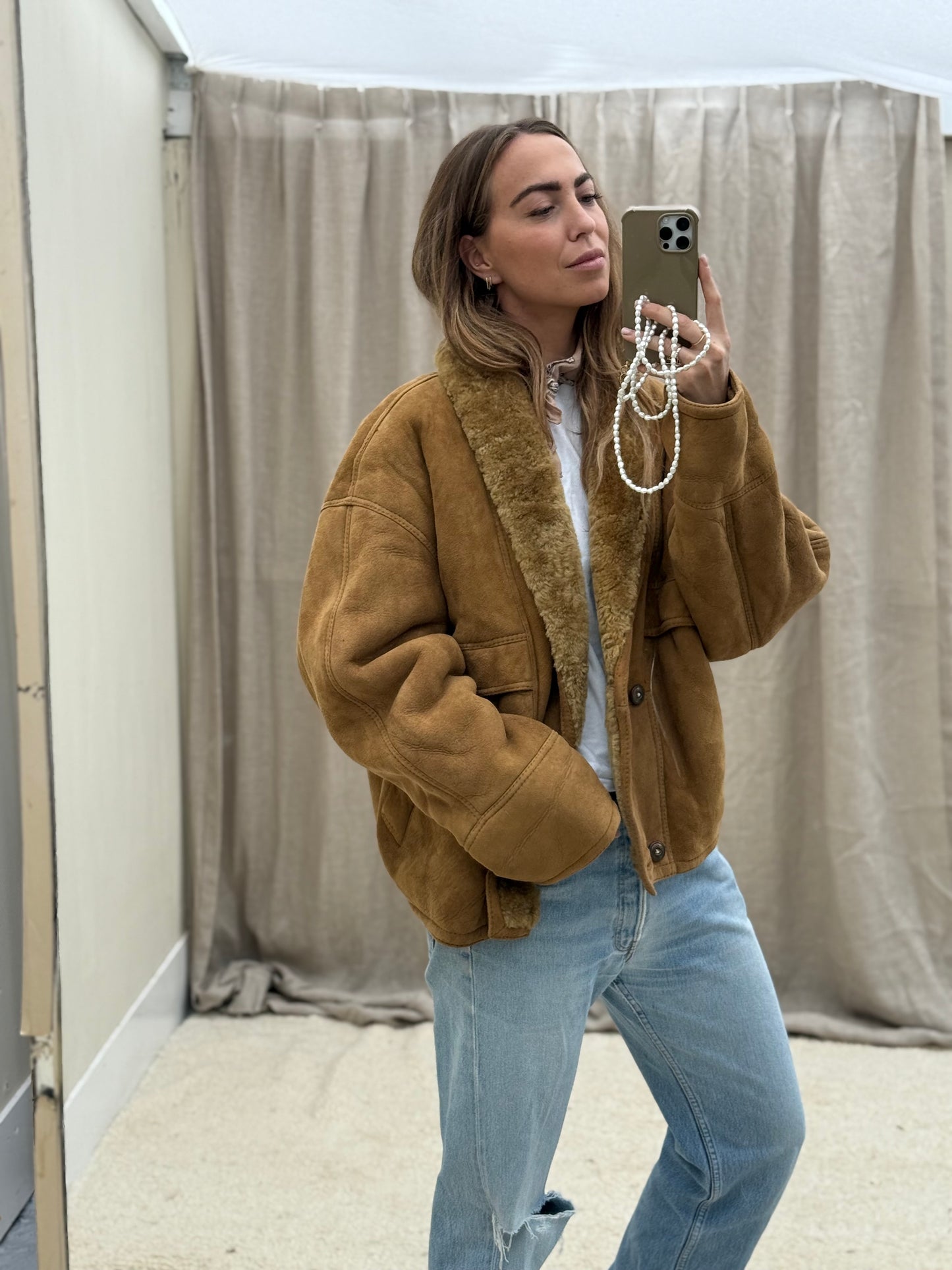 Vintage shearling lammy coat Camel 54/XL