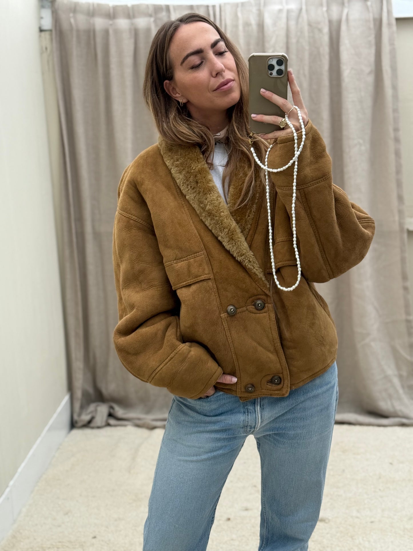 Vintage shearling lammy coat Camel 54/XL