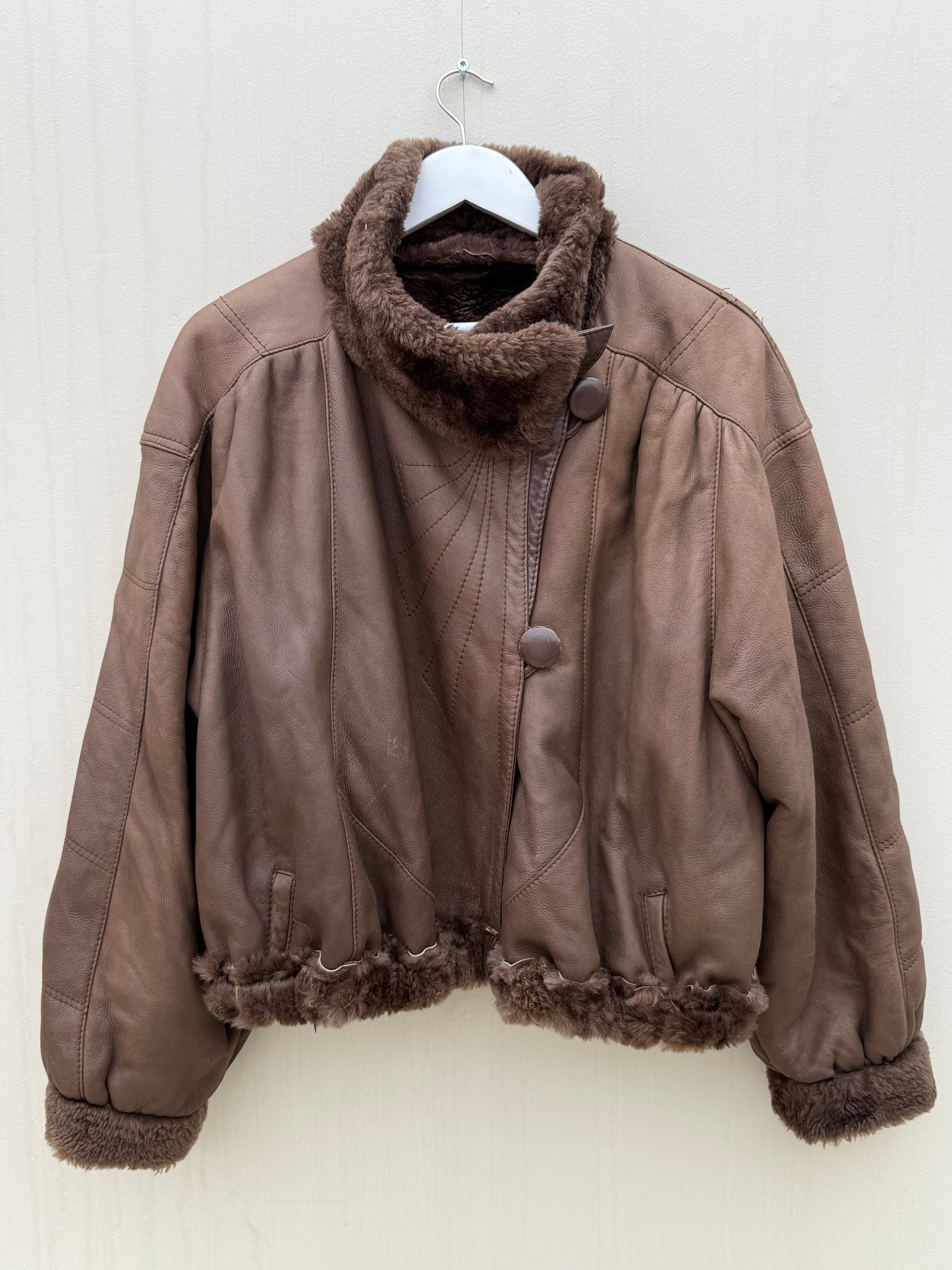 Vintage cropped lammy coat donkerbruin reversible